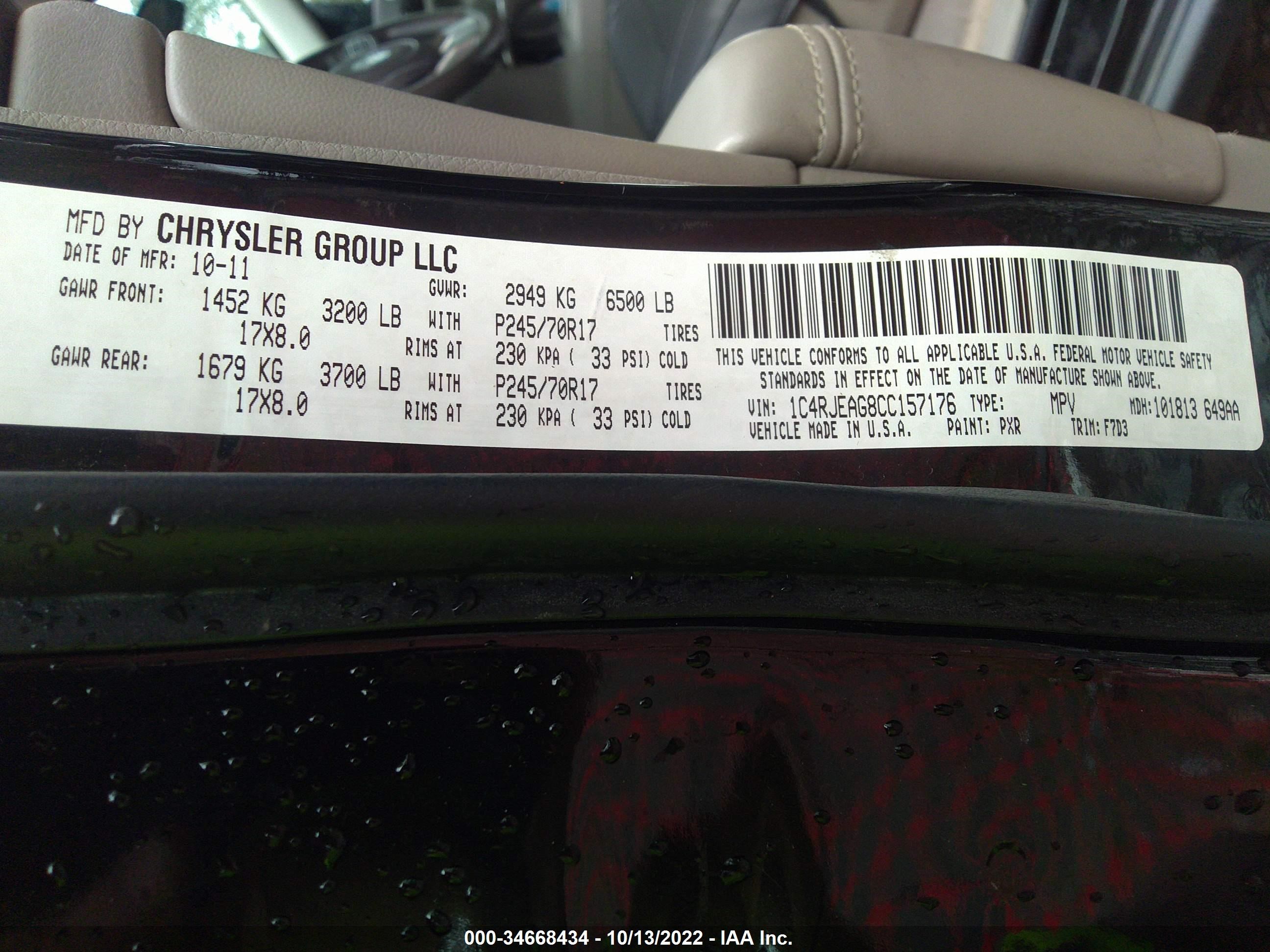 2012 Jeep Grand Cherokee Laredo vin: 1C4RJEAG8CC157176