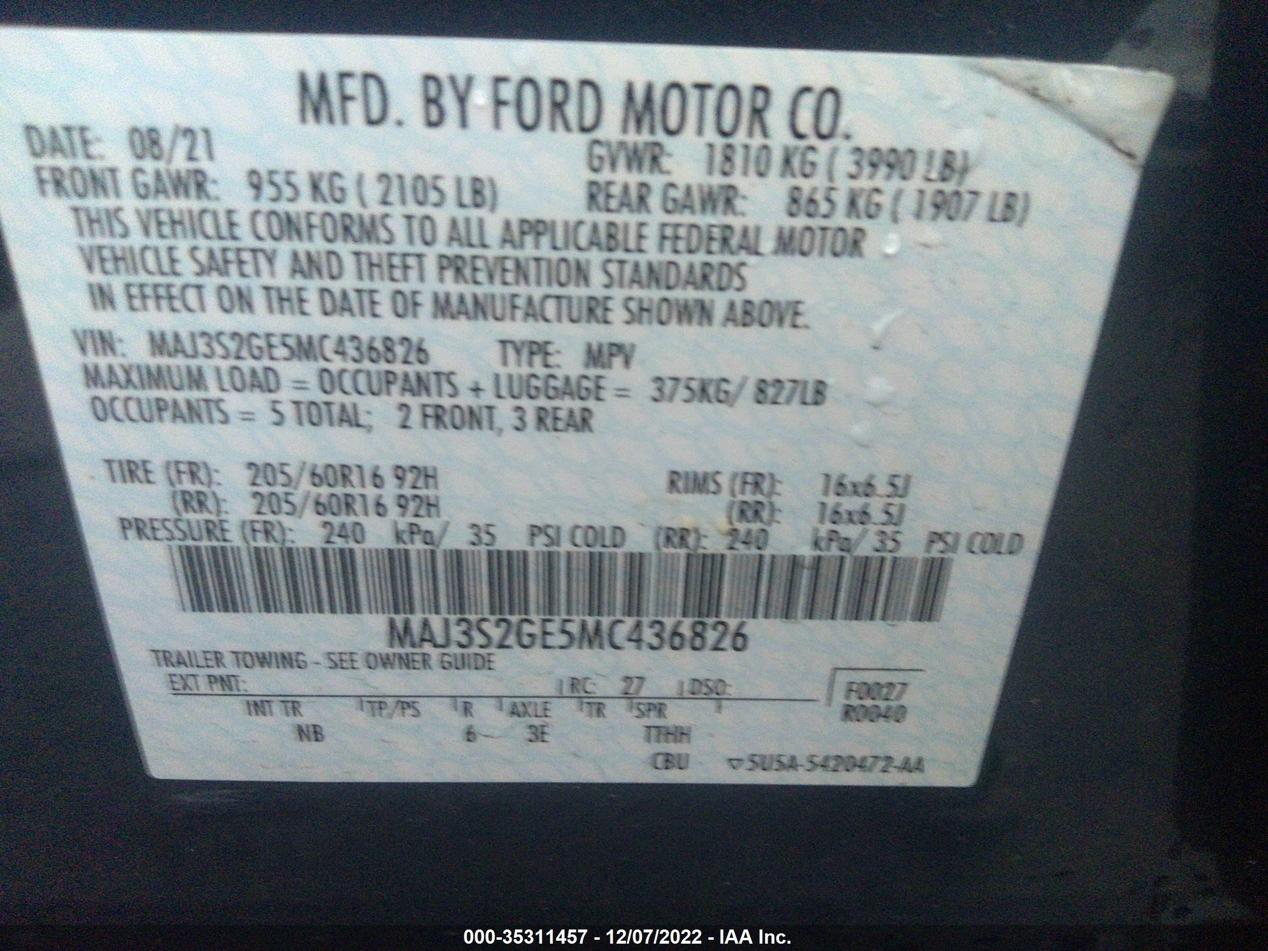 2021 Ford Ecosport Se vin: MAJ3S2GE5MC436826