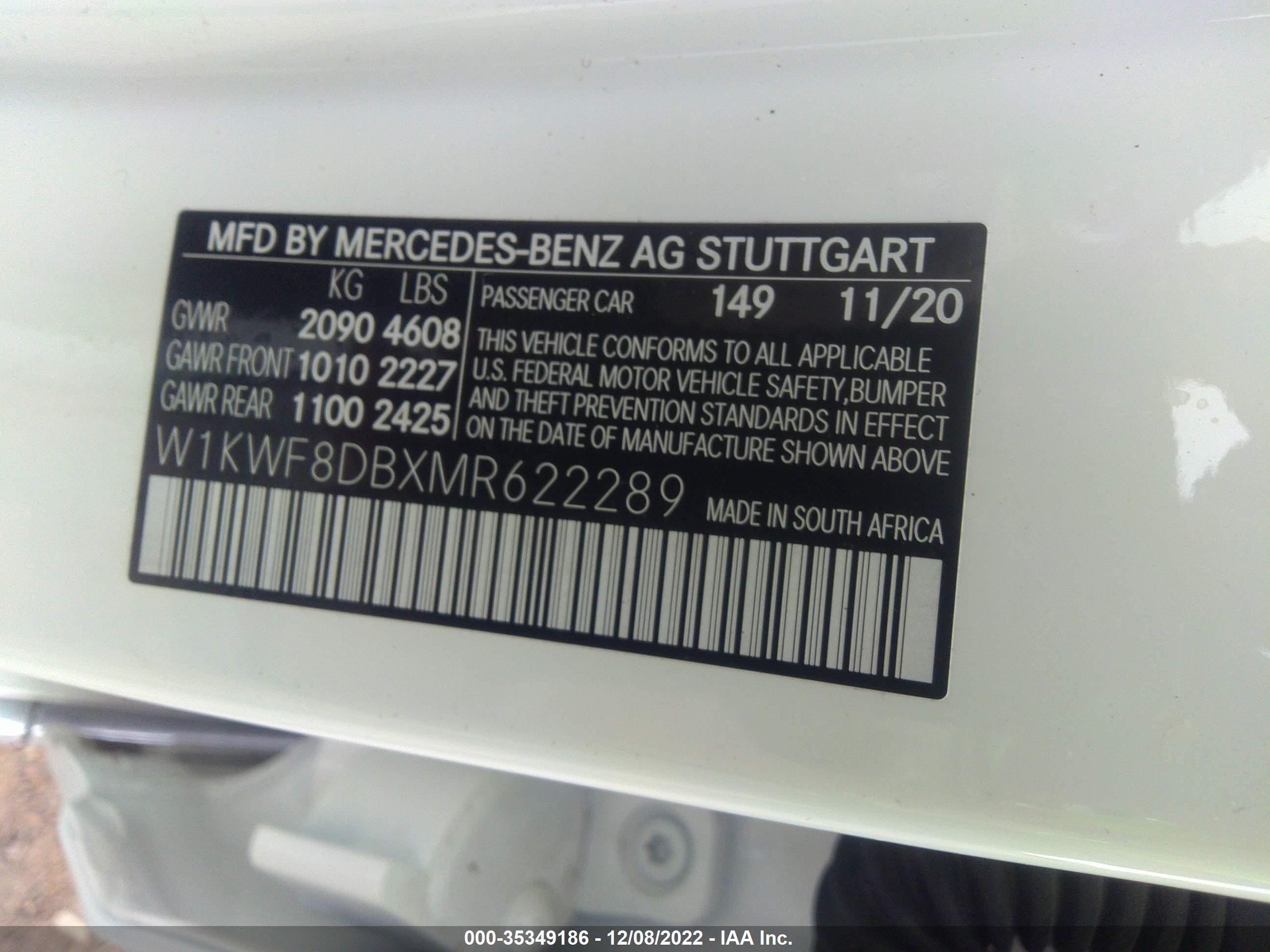 2021 Mercedes-Benz C 300 vin: W1KWF8DBXMR622289