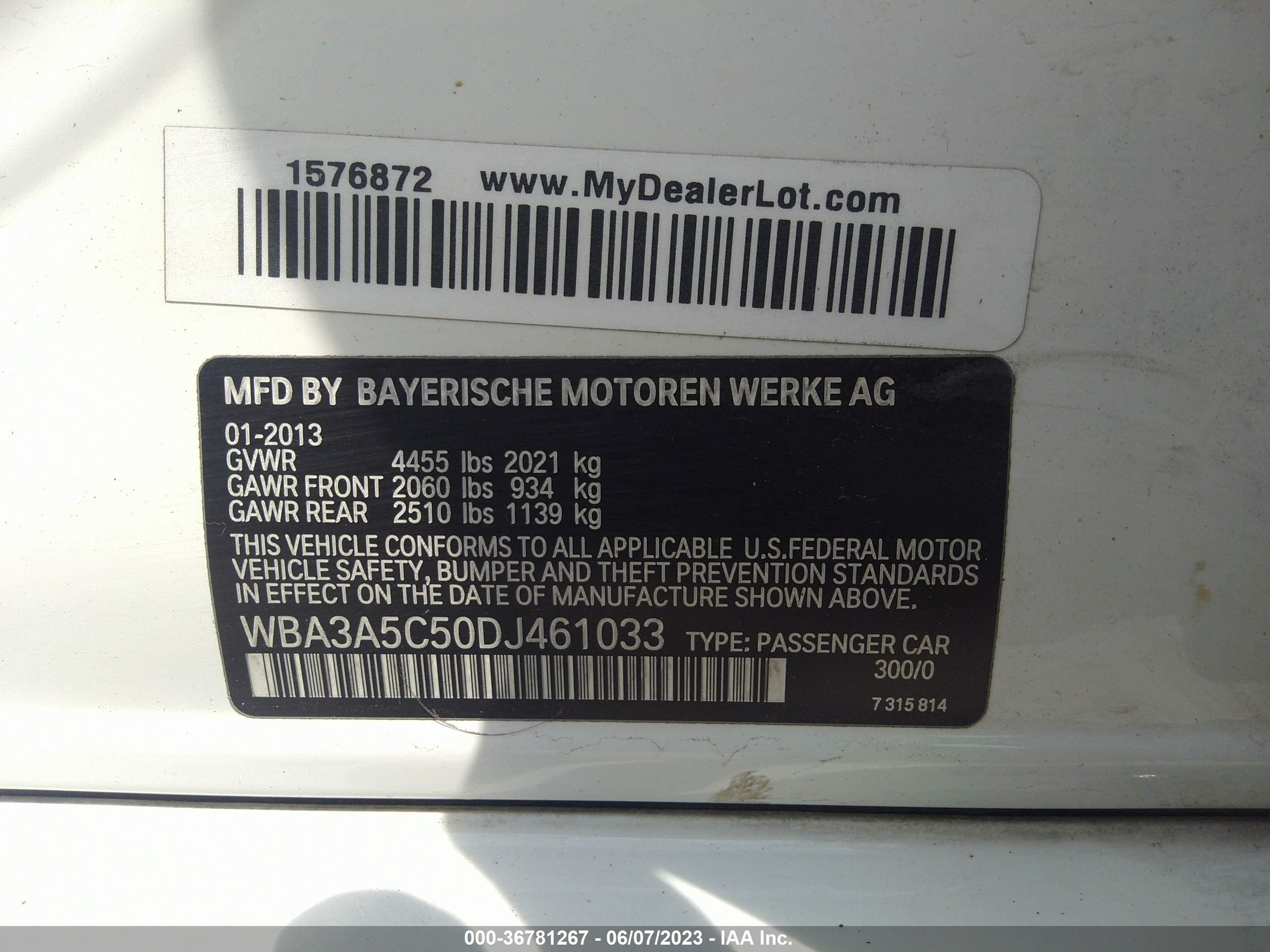 2013 BMW 3 Series 328I vin: WBA3A5C50DJ461033