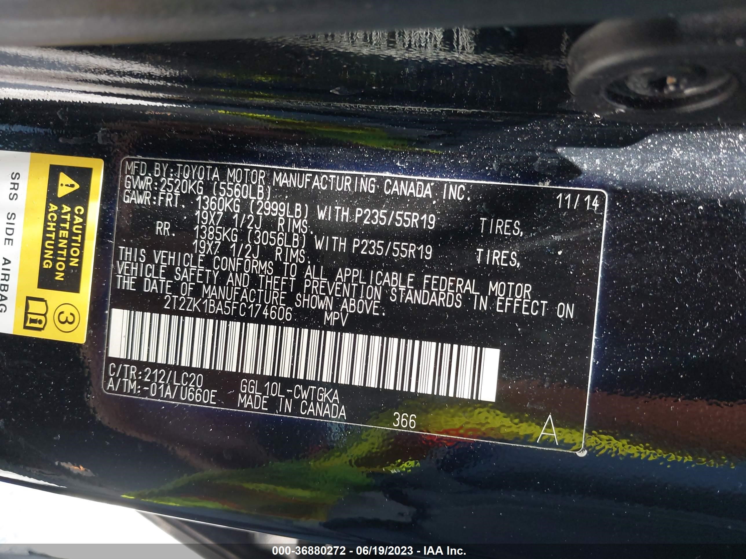 2015 Lexus Rx 350 vin: 2T2ZK1BA5FC174606