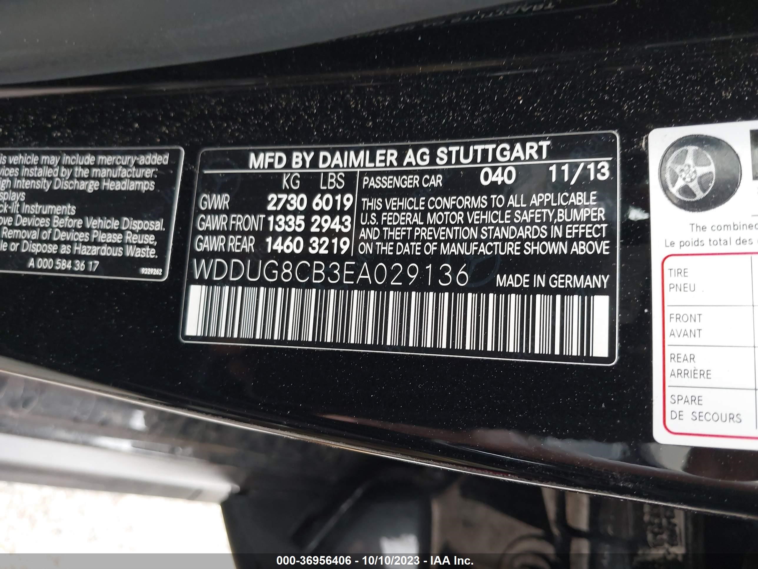 2014 Mercedes-Benz S 550 vin: WDDUG8CB3EA029136