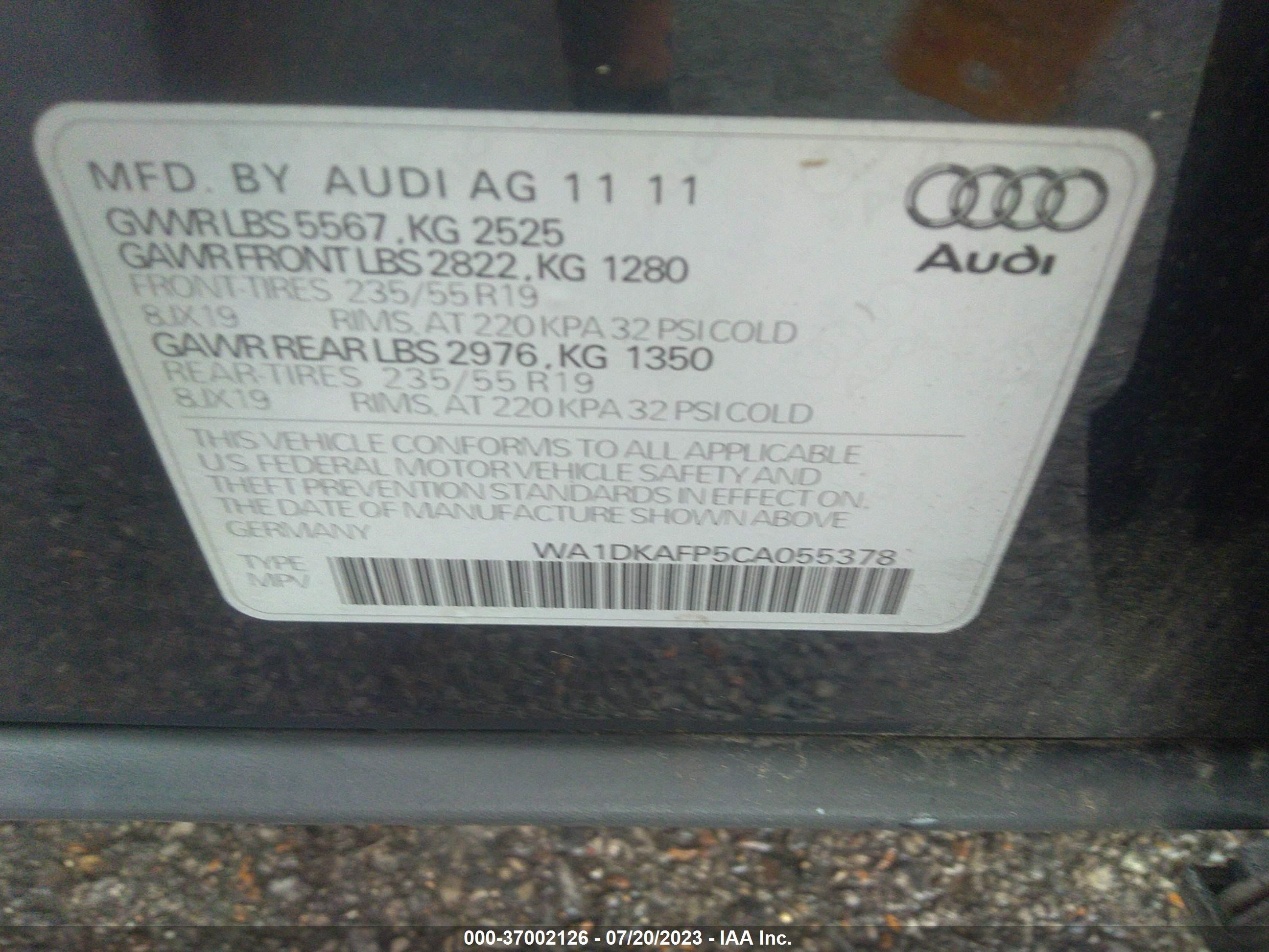 2012 Audi Q5 3.2 Premium Plus vin: WA1DKAFP5CA055378