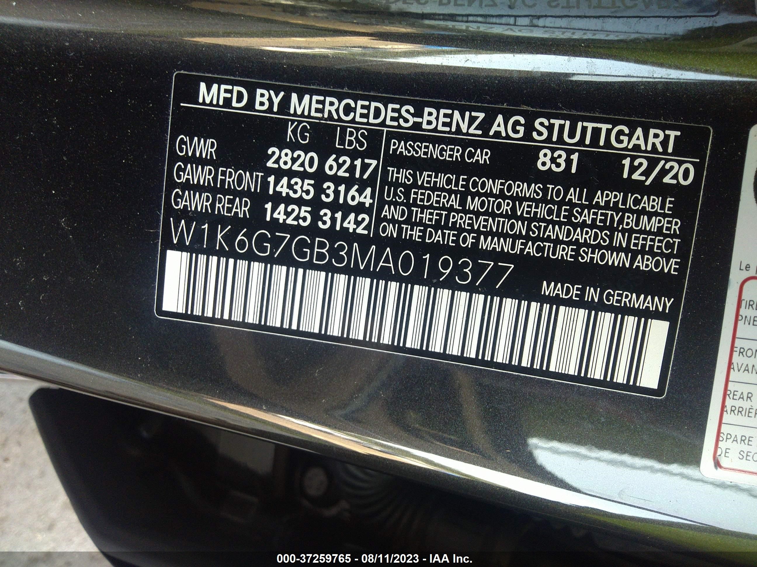2021 Mercedes-Benz S-Class S 580 vin: W1K6G7GB3MA019377