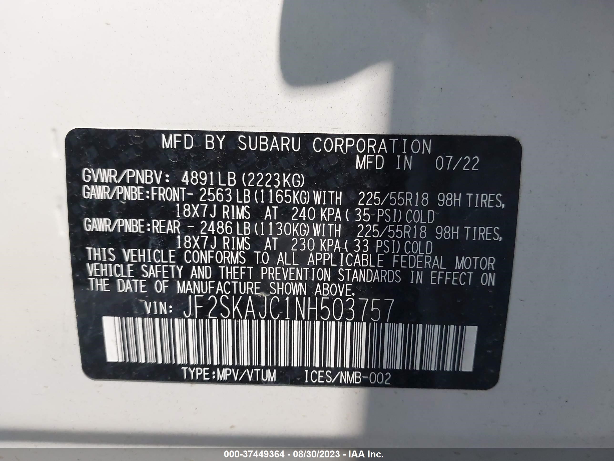 2022 Subaru Forester Sport vin: JF2SKAJC1NH503757