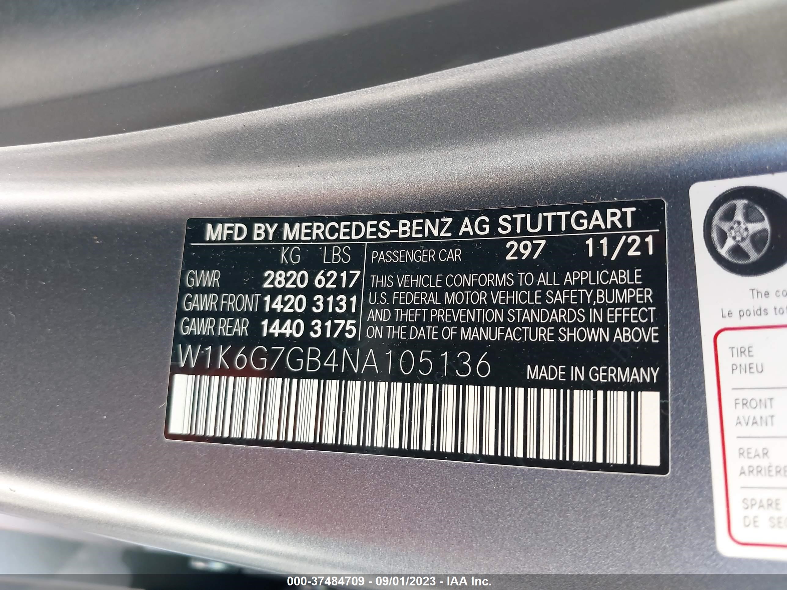 2022 Mercedes-Benz S-Class S 580 vin: W1K6G7GB4NA105136