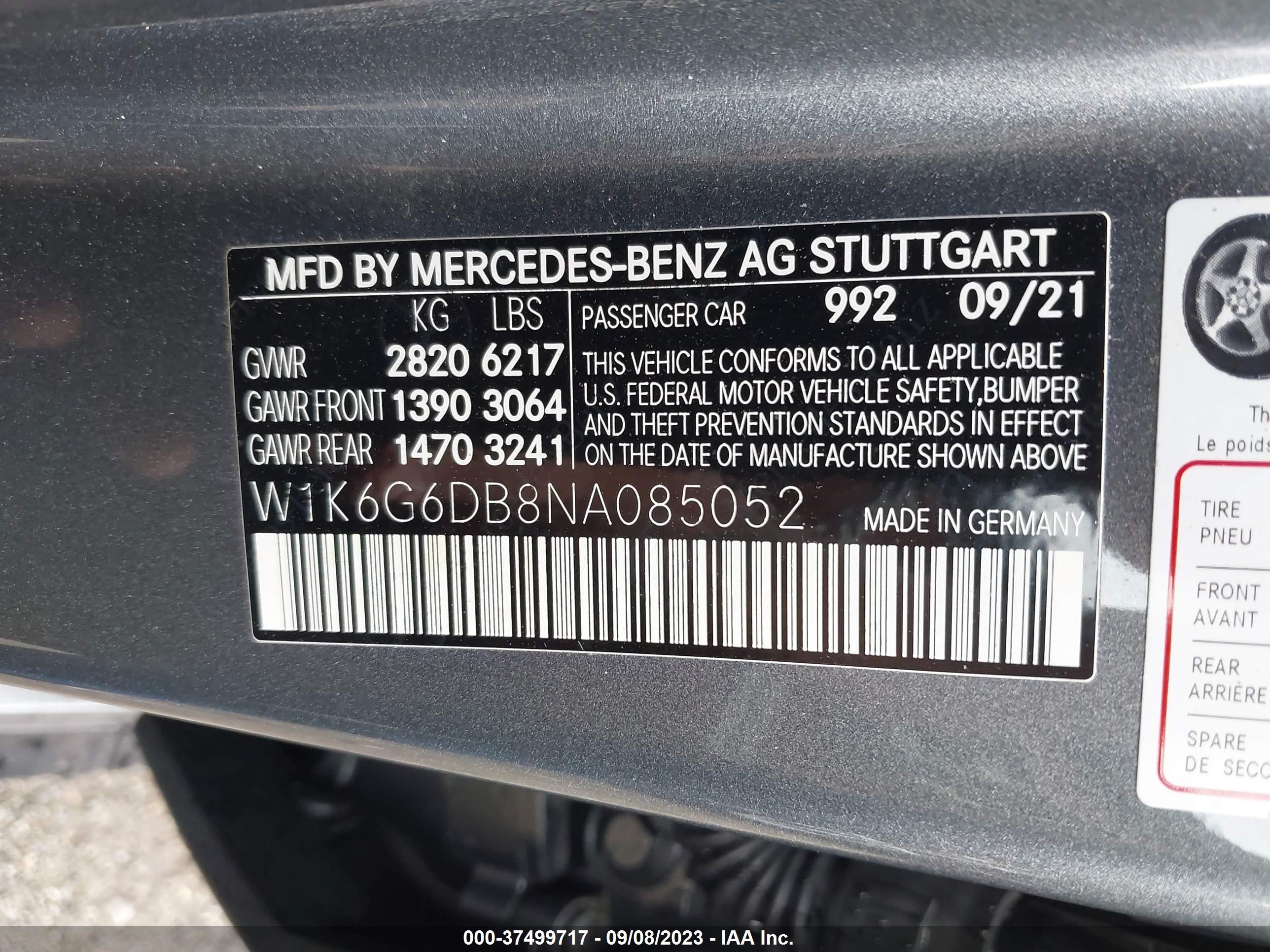 2022 Mercedes-Benz S-Class S 500 vin: W1K6G6DB8NA085052