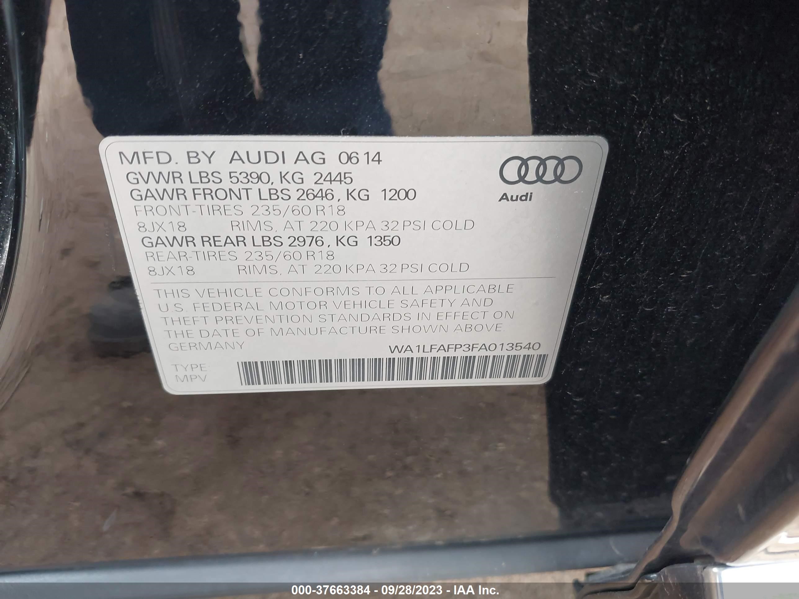 2015 Audi Q5 Premium Plus vin: WA1LFAFP3FA013540