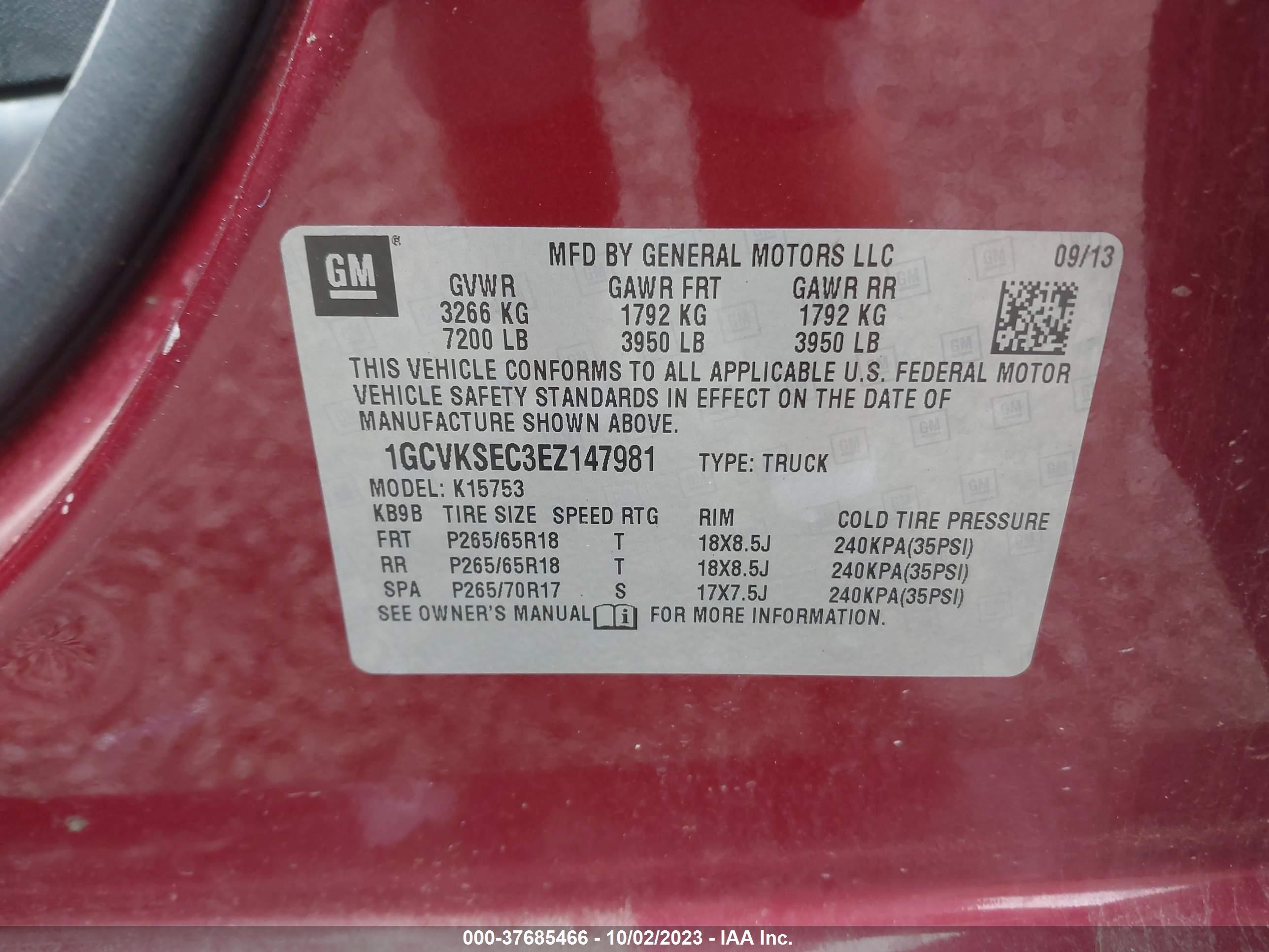 2014 Chevrolet Silverado 1500 2Lz vin: 1GCVKSEC3EZ147981