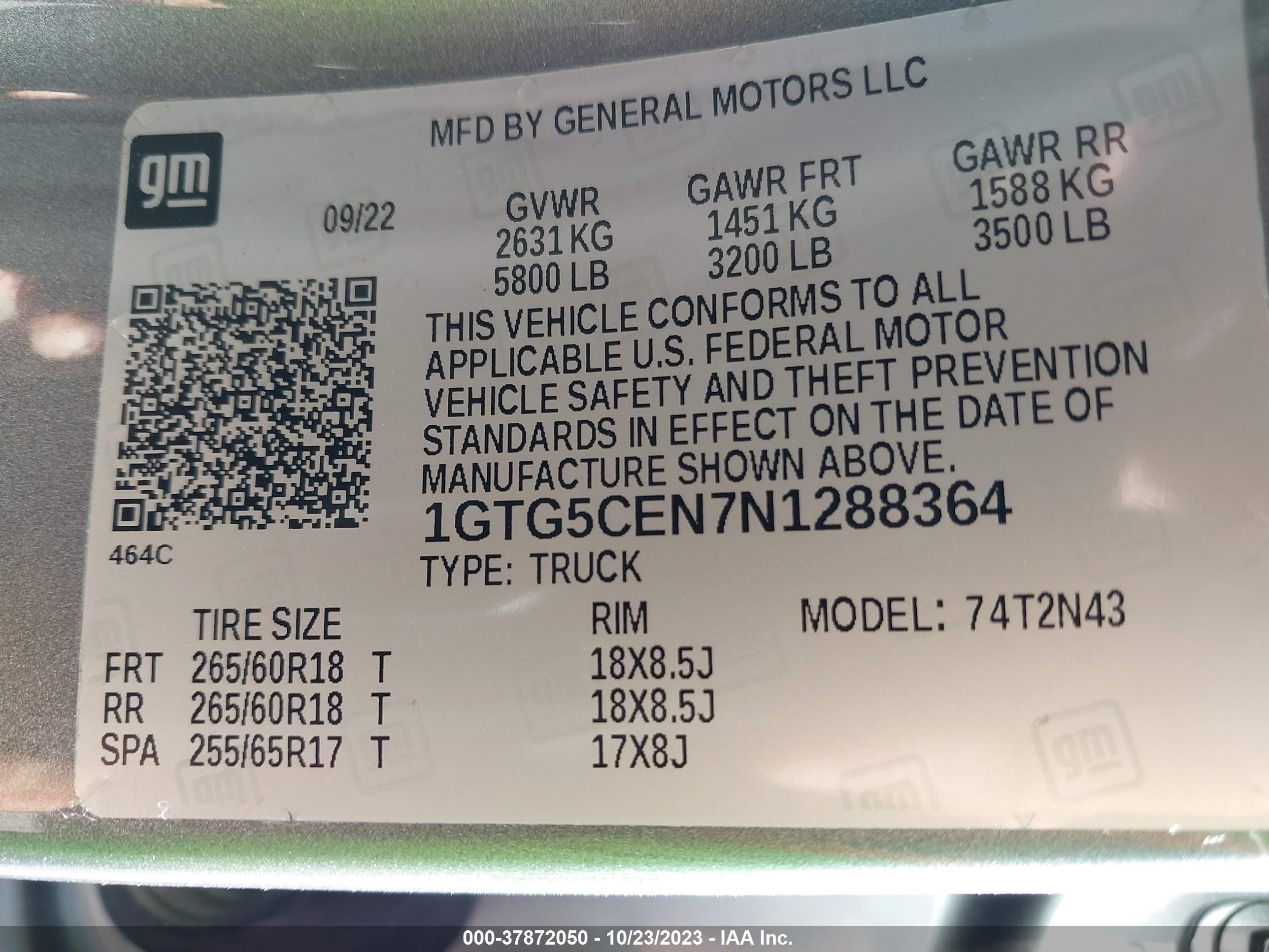 2022 GMC Canyon 2Wd Short Box Elevation vin: 1GTG5CEN7N1288364