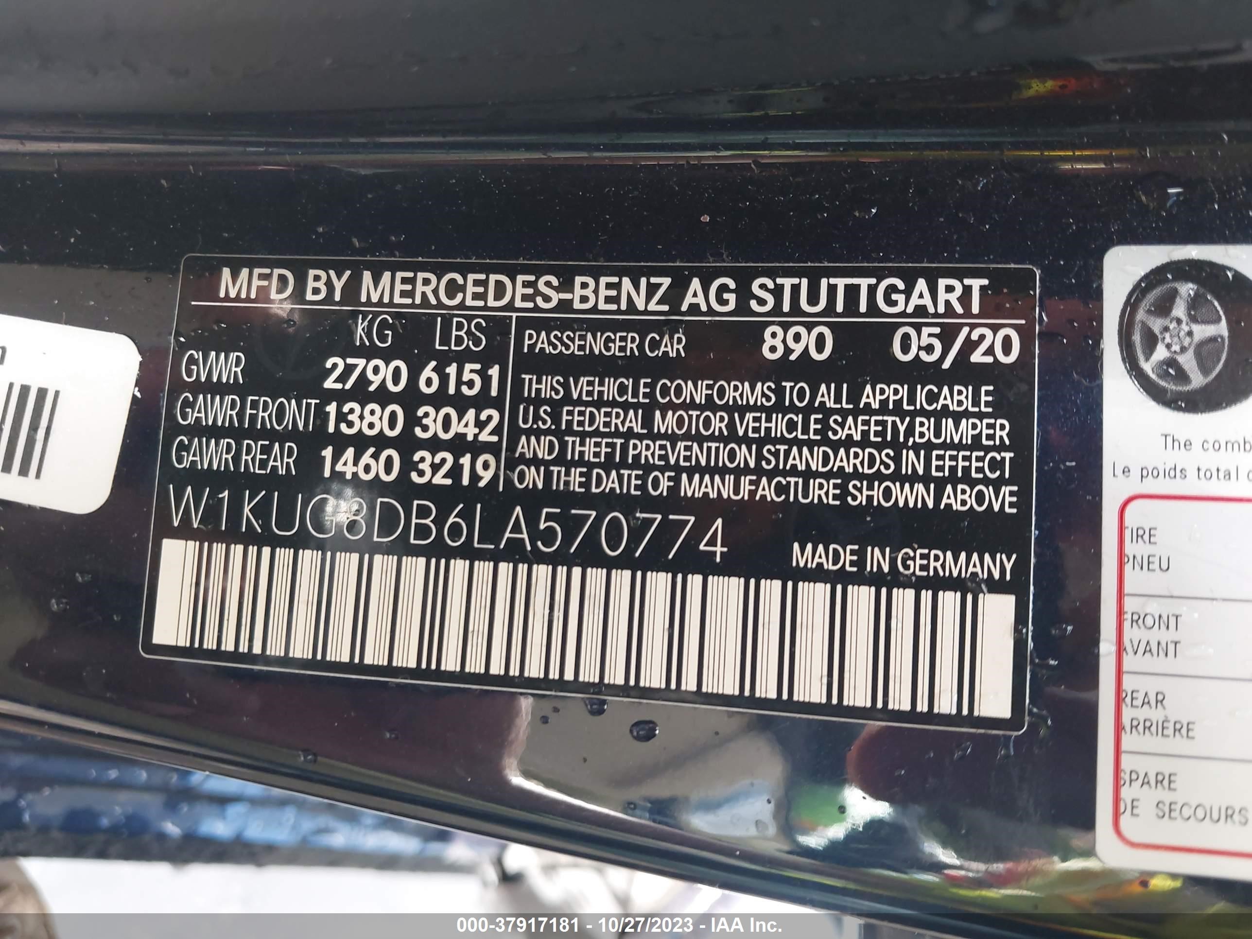 2020 Mercedes-Benz S-Class S 560 vin: W1KUG8DB6LA570774