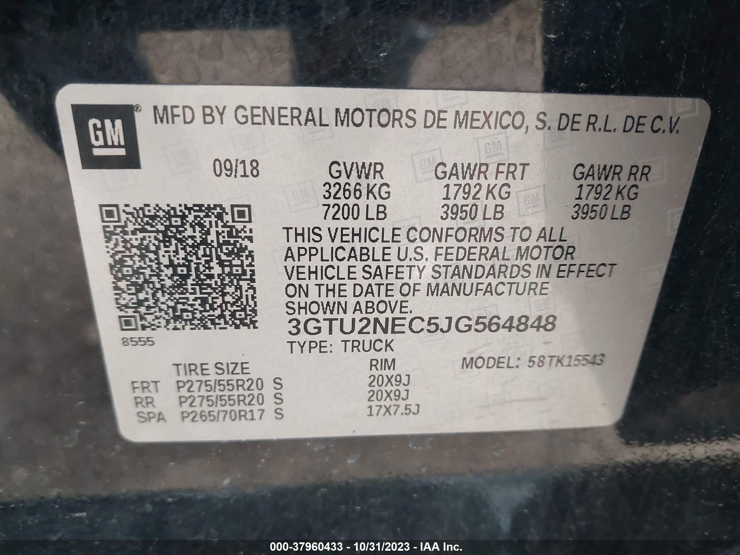 2018 GMC Sierra 1500 Slt vin: 3GTU2NEC5JG564848