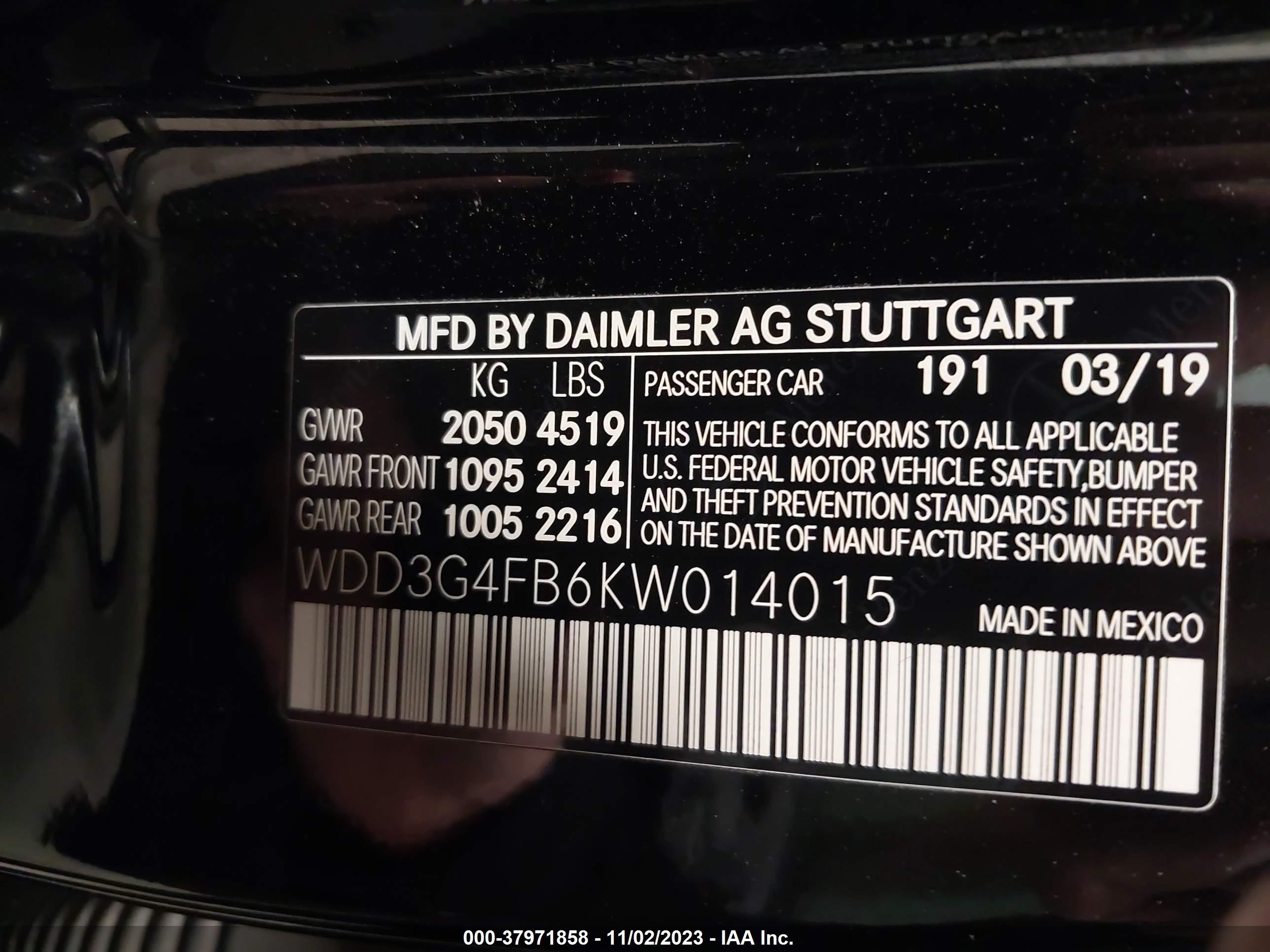 2019 Mercedes-Benz A 220 4Matic vin: WDD3G4FB6KW014015