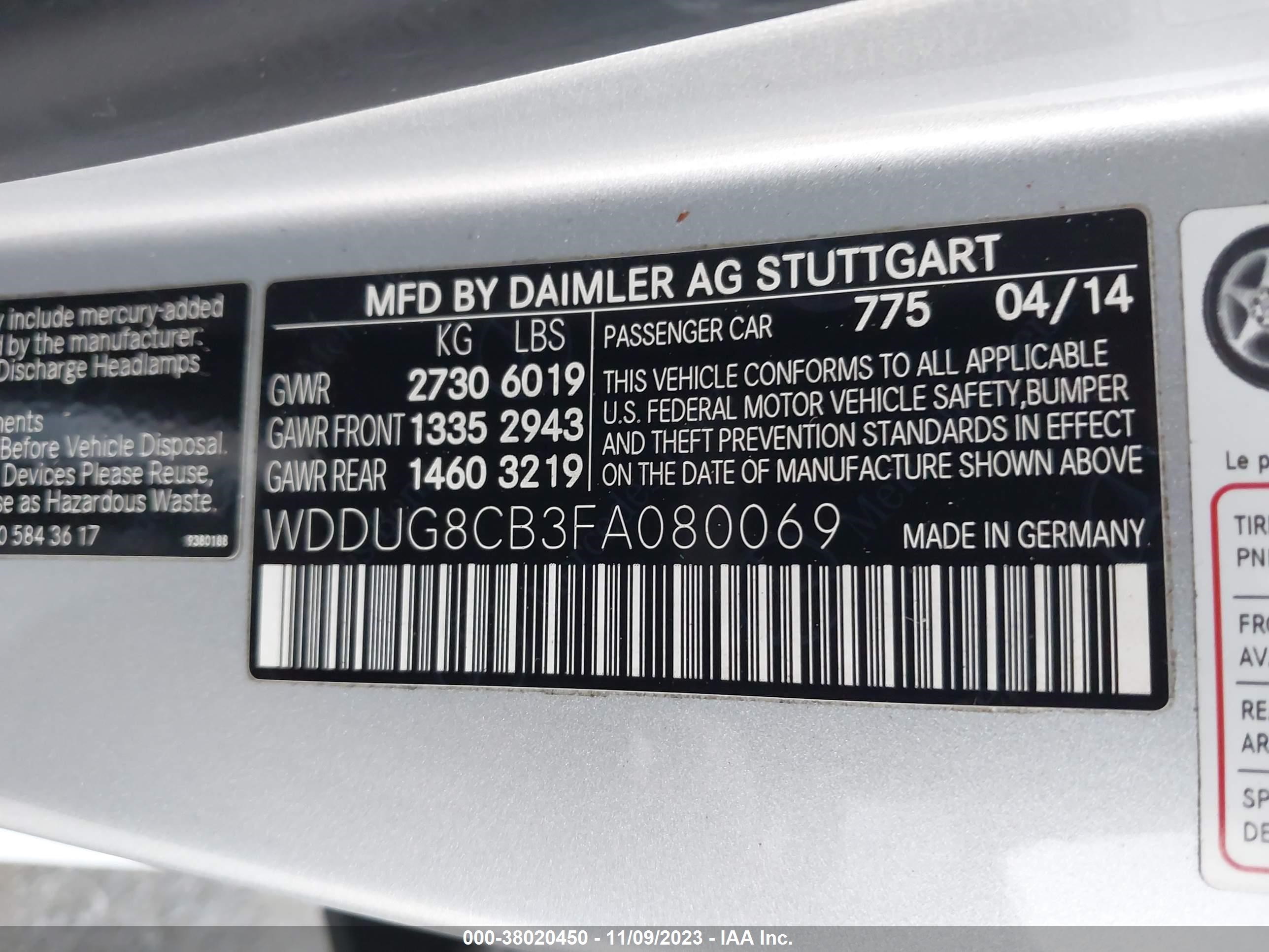 2015 Mercedes-Benz S 550 vin: WDDUG8CB3FA080069