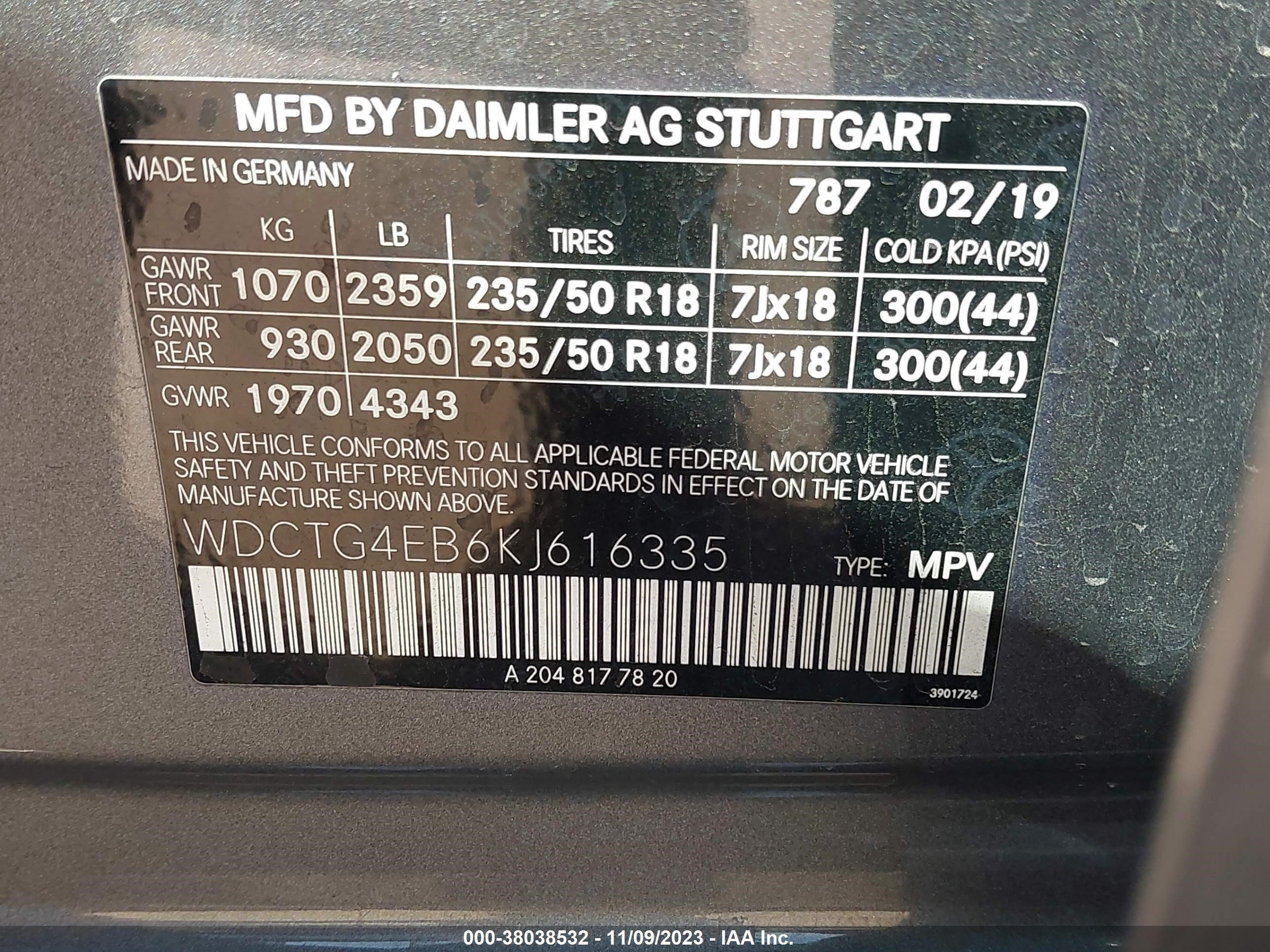 2019 Mercedes-Benz Gla 250 vin: WDCTG4EB6KJ616335