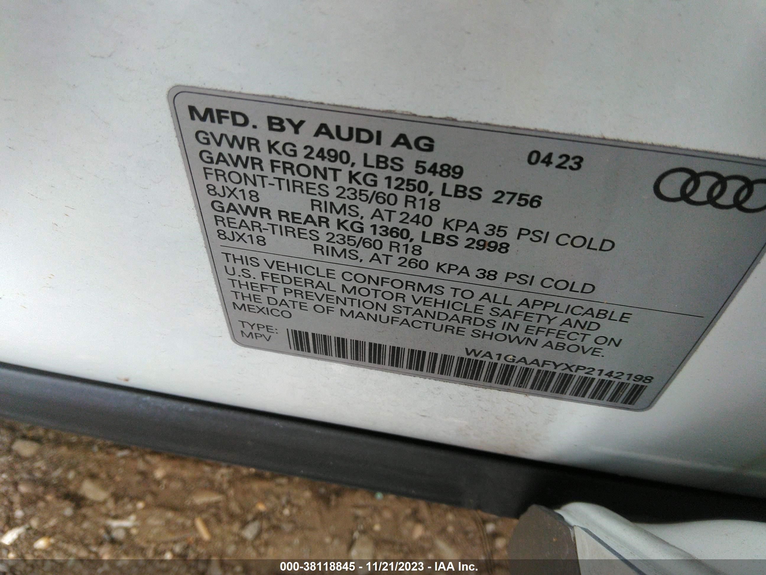 2023 Audi Q5 Premium 45 Tfsi S Line Quattro vin: WA1GAAFYXP2142198