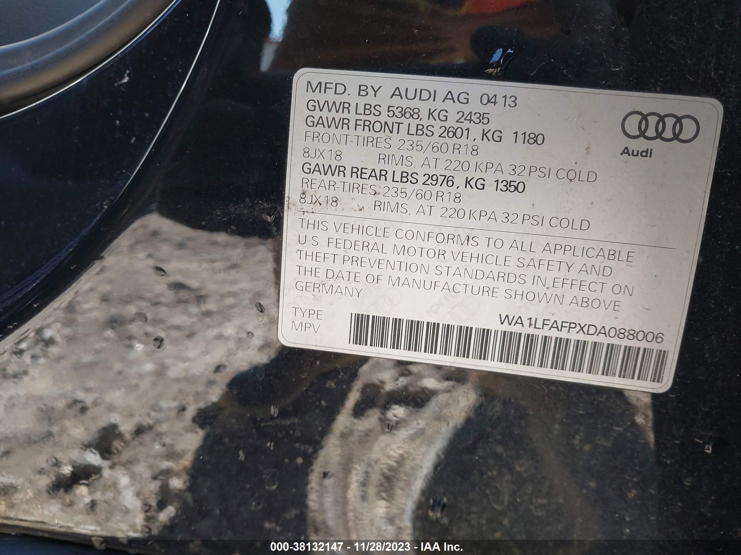 2013 Audi Q5 2.0T Premium vin: WA1LFAFPXDA088006