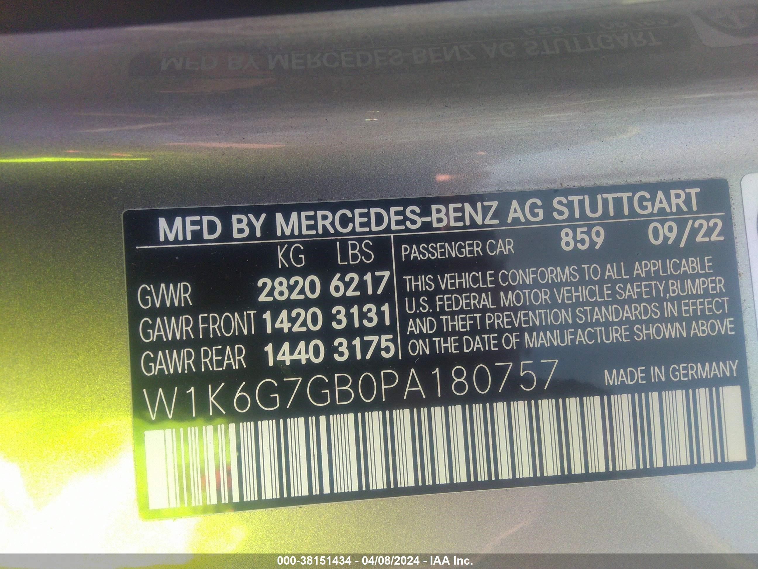2023 Mercedes-Benz S 580 4Matic vin: W1K6G7GB0PA180757