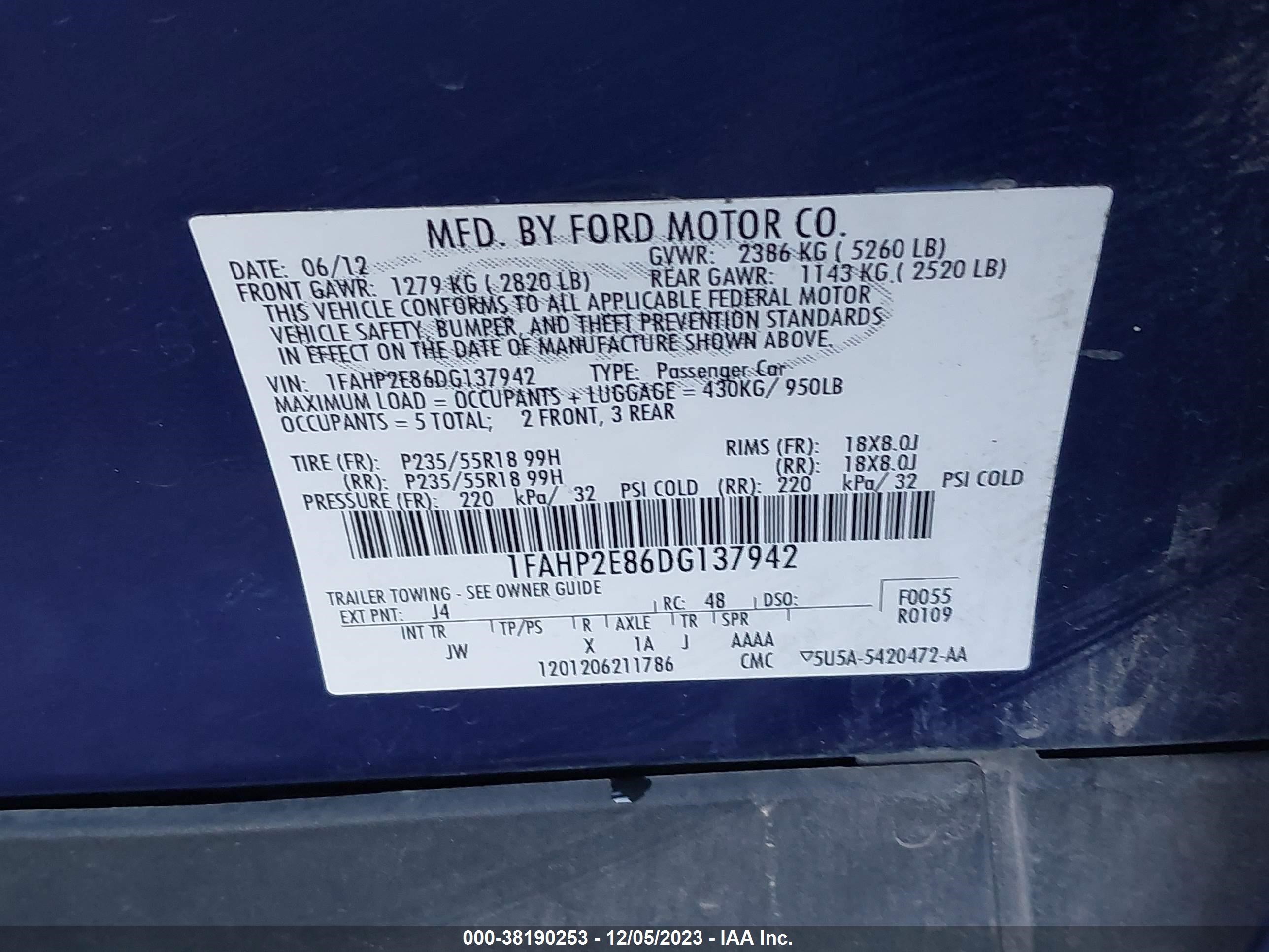 2013 Ford Taurus Sel vin: 1FAHP2E86DG137942