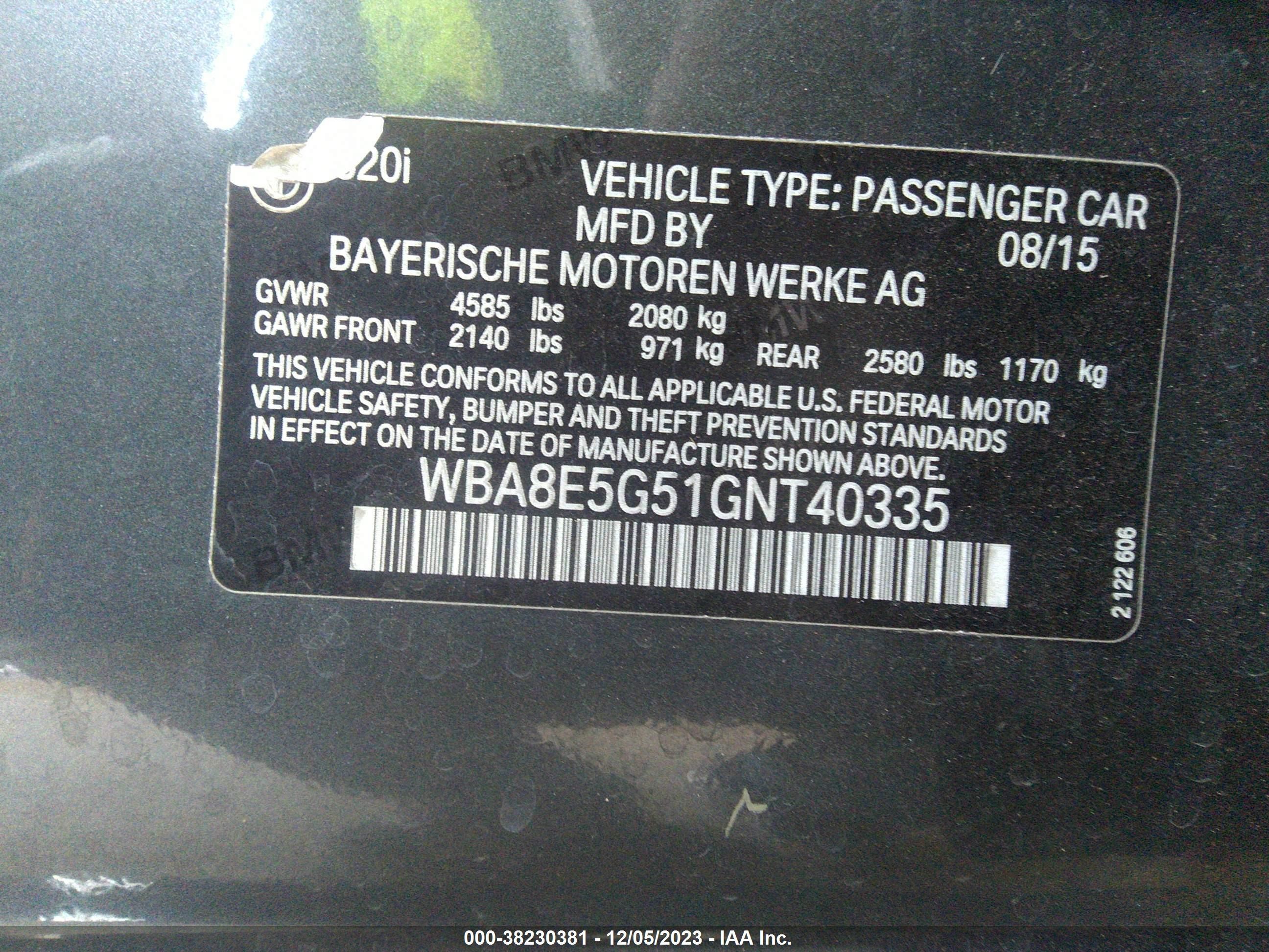WBA8E5G51GNT40335 2016 BMW 320I xDrive