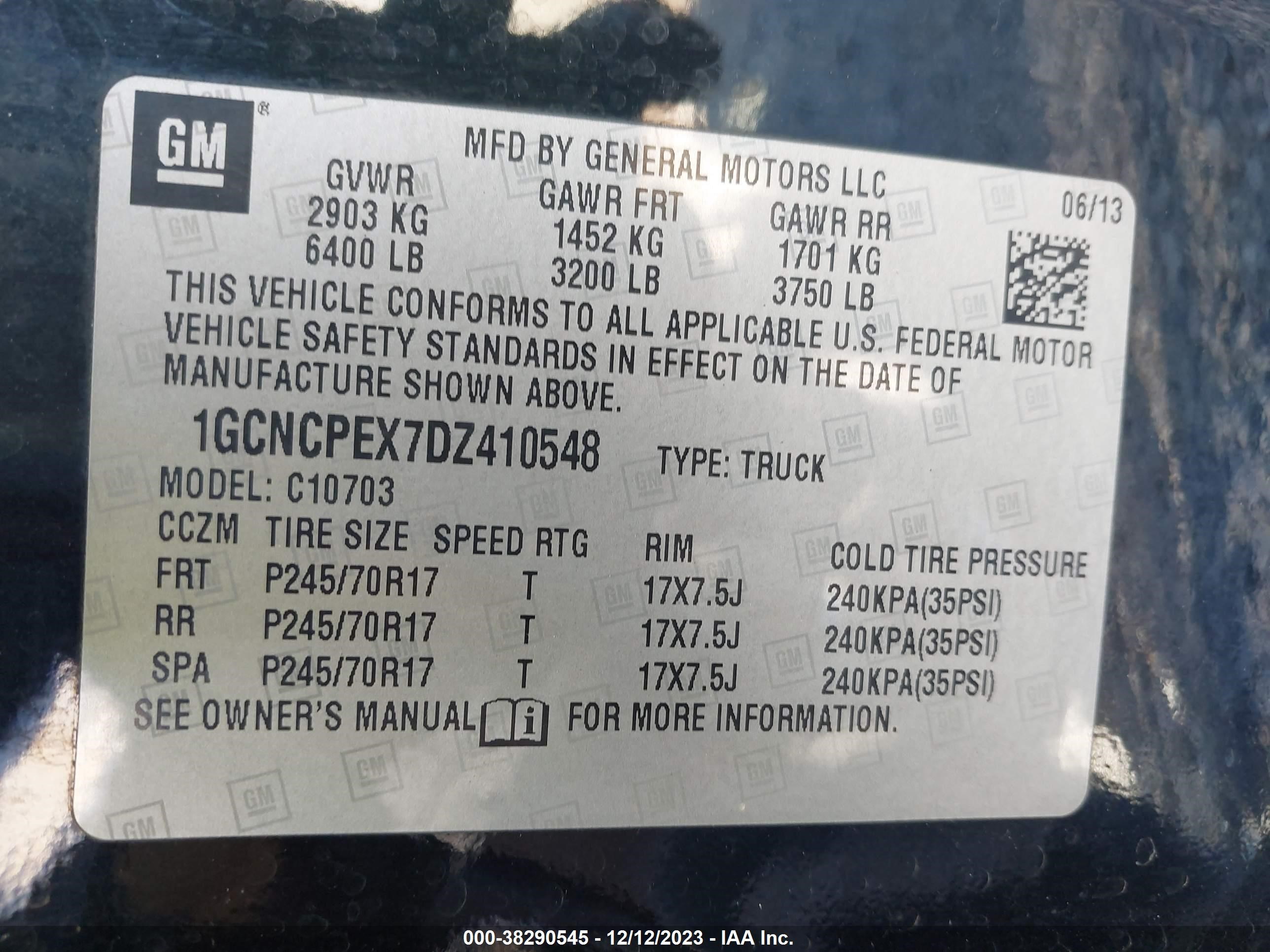 2013 Chevrolet Silverado 1500 Work Truck vin: 1GCNCPEX7DZ410548