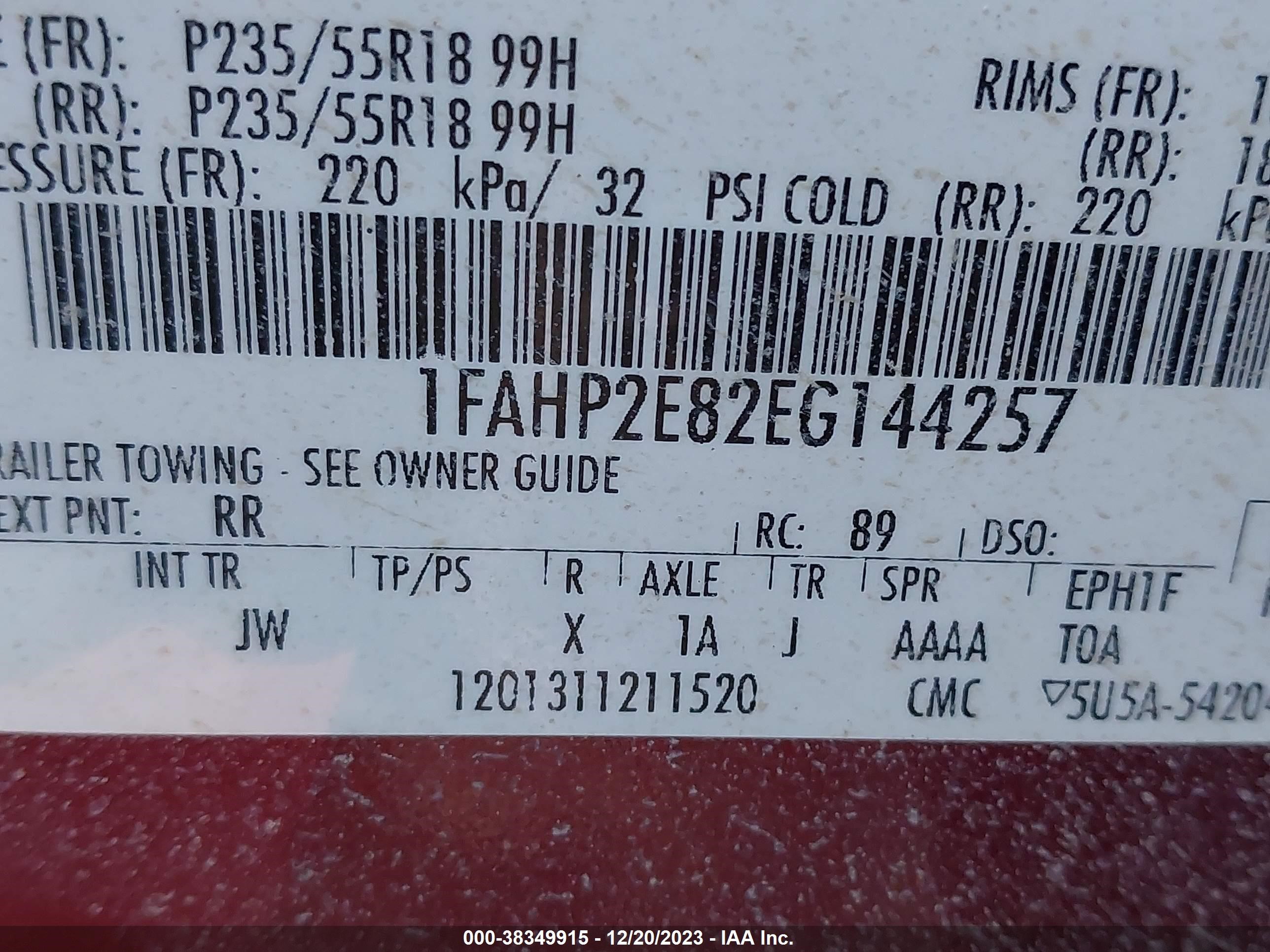 2014 Ford Taurus Sel vin: 1FAHP2E82EG144257