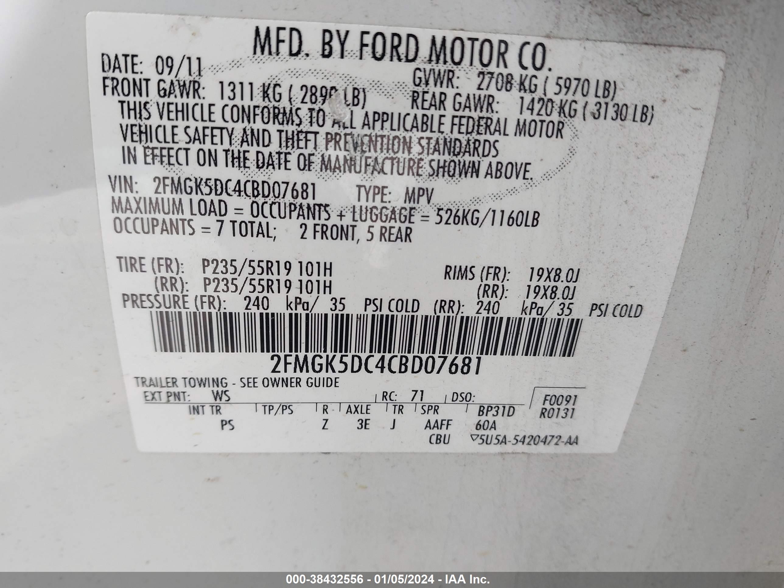 2012 Ford Flex Limited vin: 2FMGK5DC4CBD07681