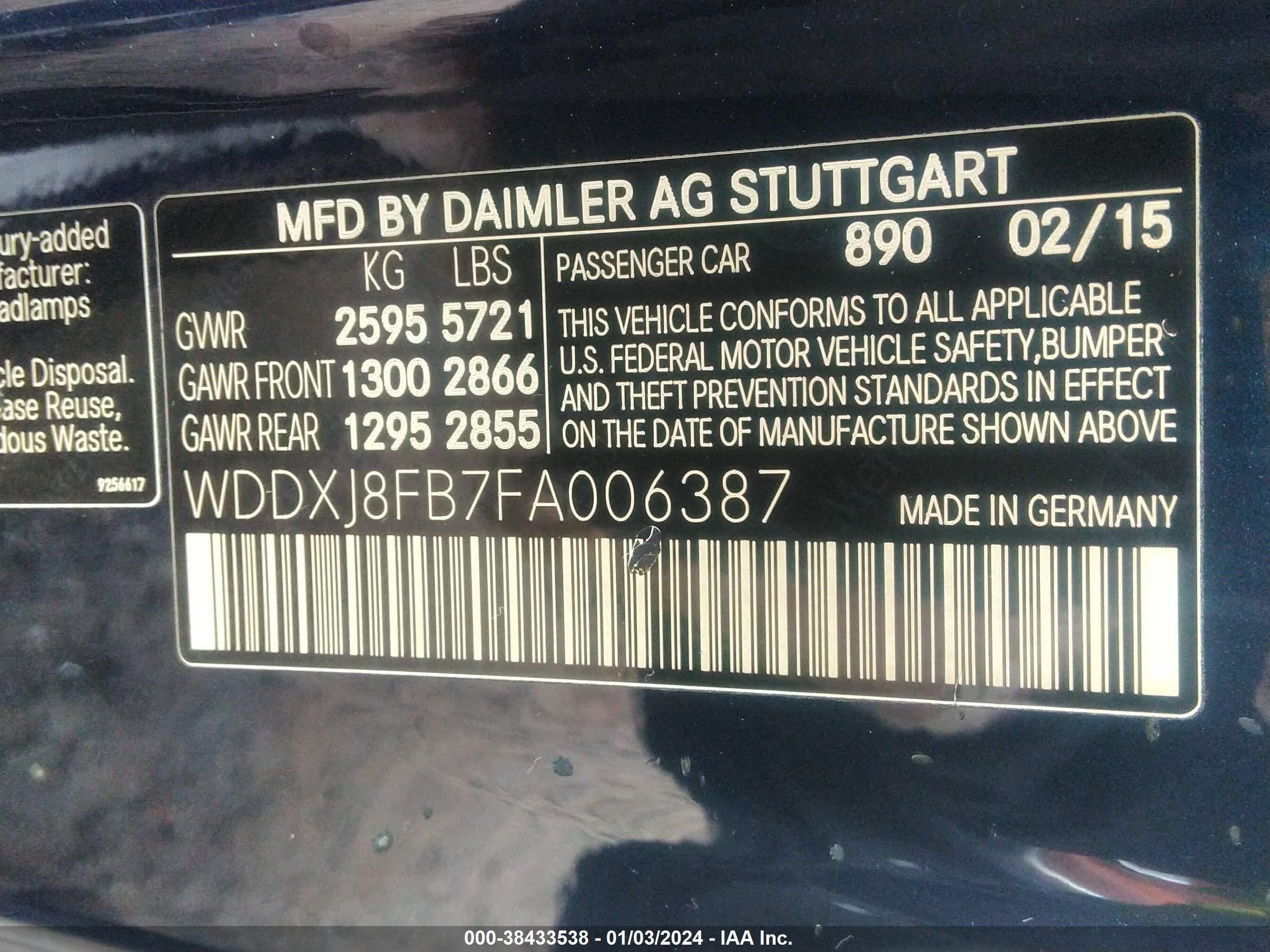 2015 Mercedes-Benz S 550 4Matic vin: WDDXJ8FB7FA006387