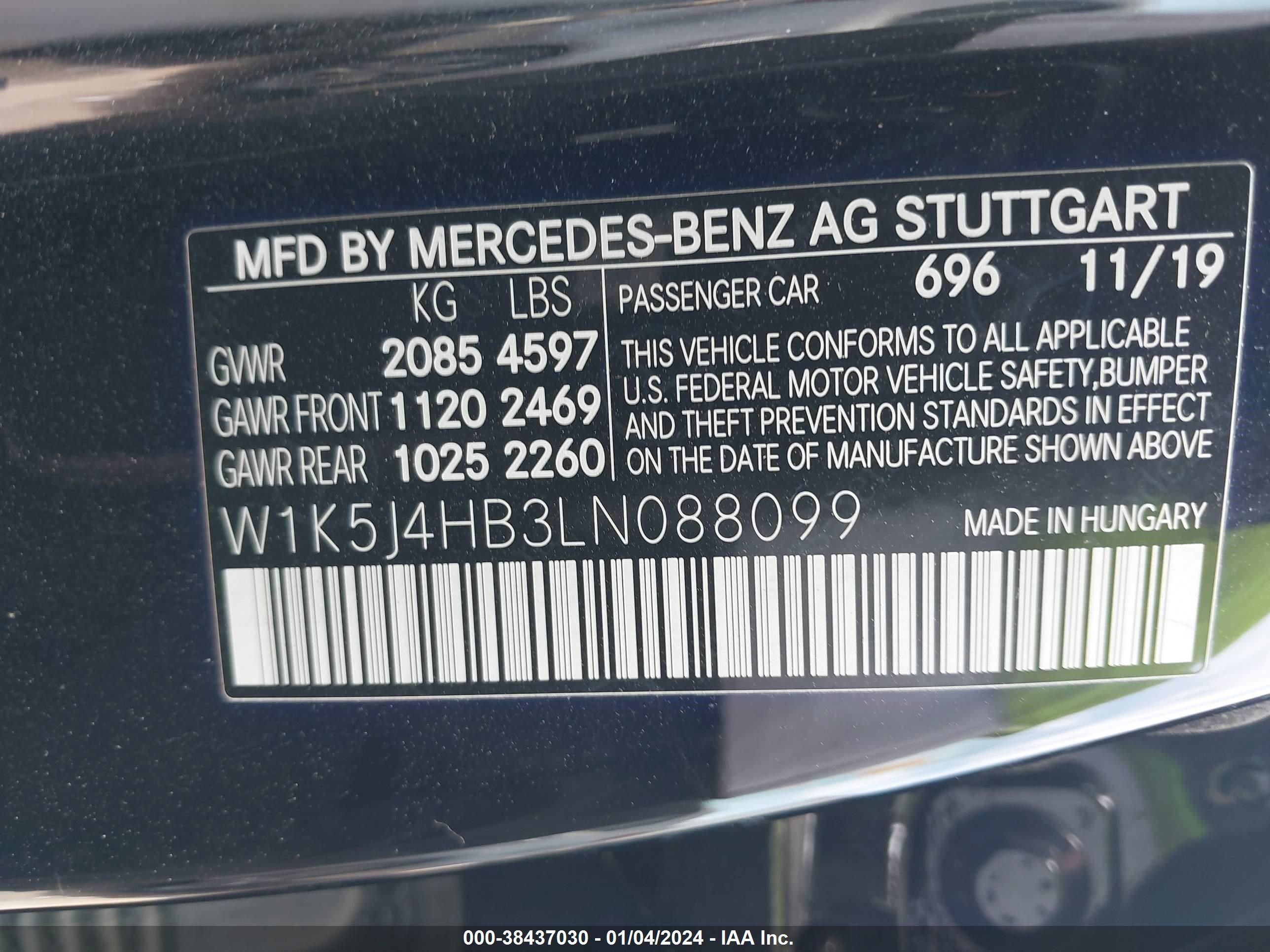 2020 Mercedes-Benz Cla 250 4Matic vin: W1K5J4HB3LN088099