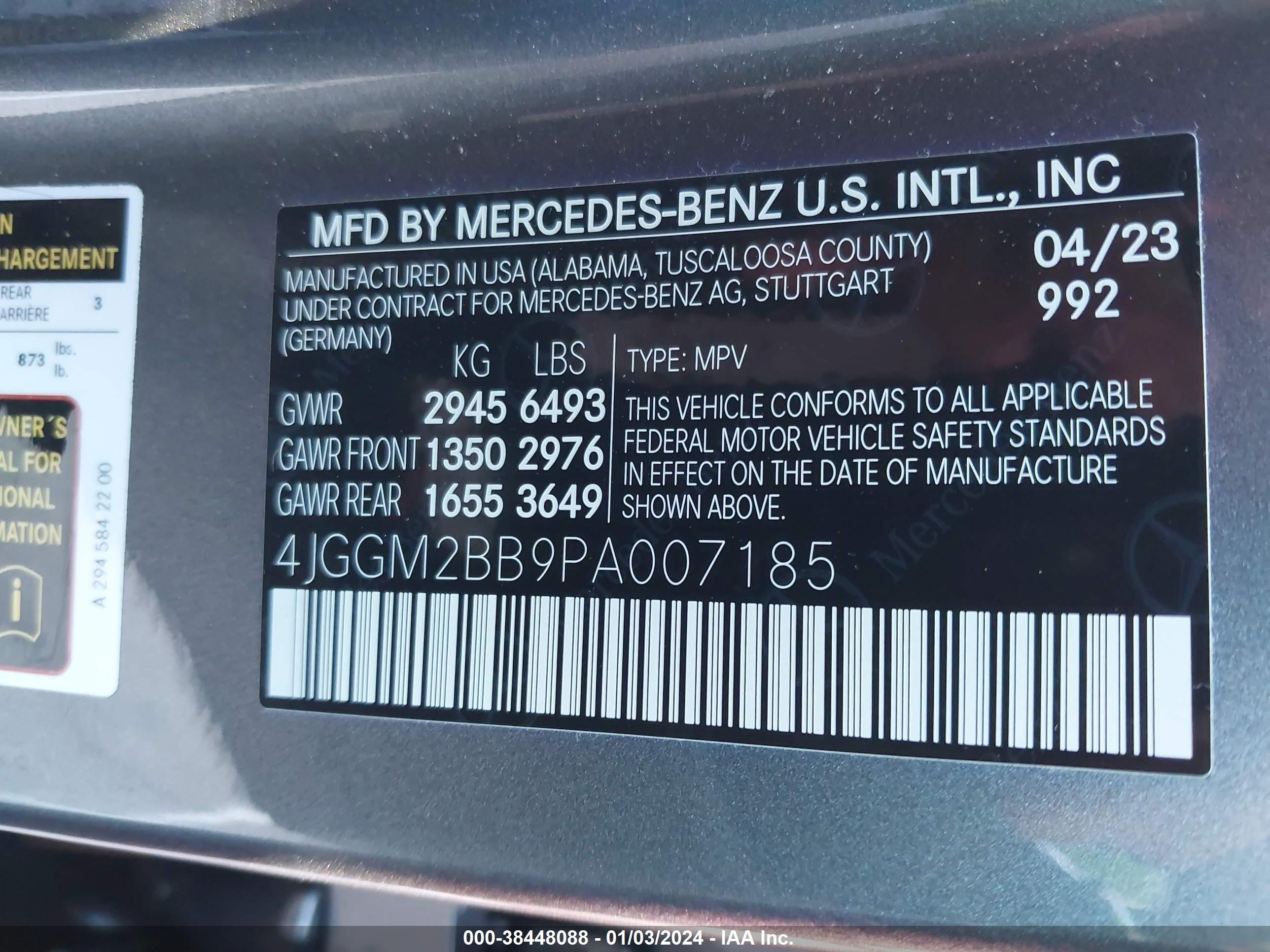 2023 Mercedes-Benz Eqe 350+ Suv vin: 4JGGM2BB9PA007185