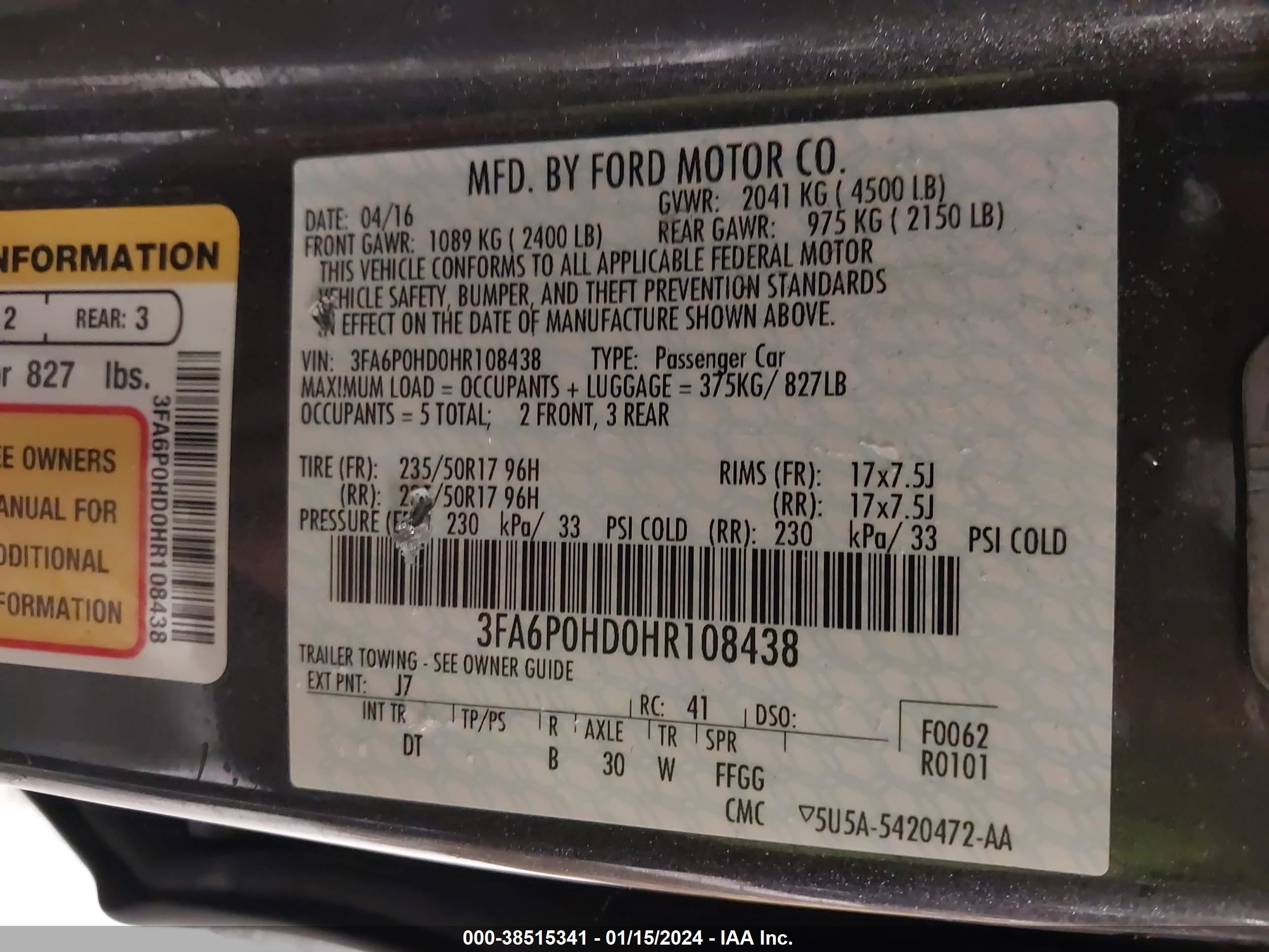 2017 Ford Fusion Se vin: 3FA6P0HD0HR108438