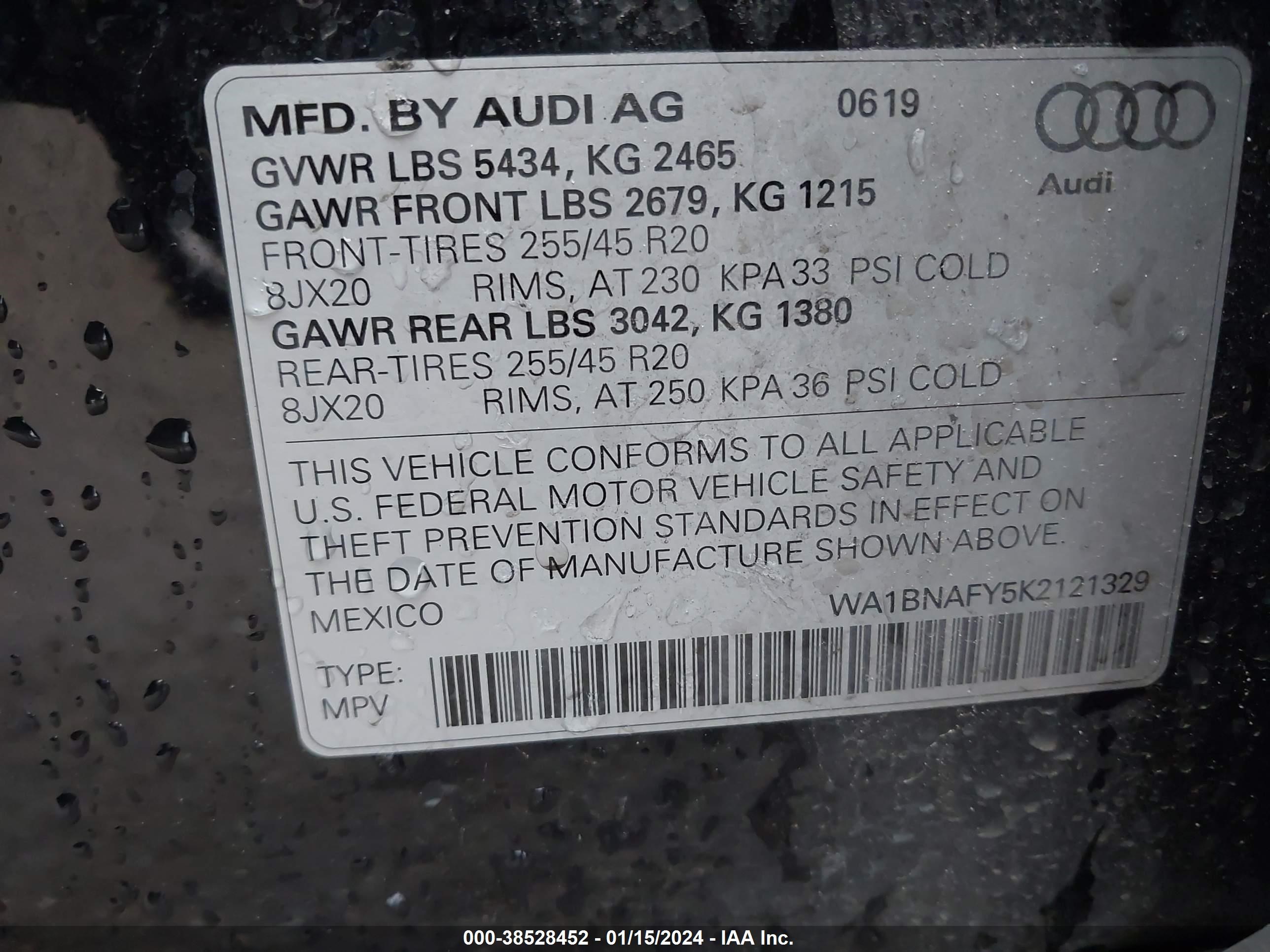 2019 Audi Q5 45 Premium vin: WA1BNAFY5K2121329