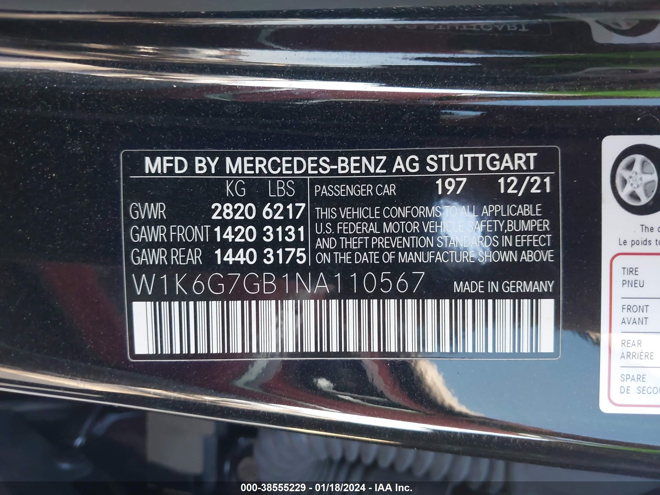 2022 Mercedes-Benz S 580 4Matic vin: W1K6G7GB1NA110567