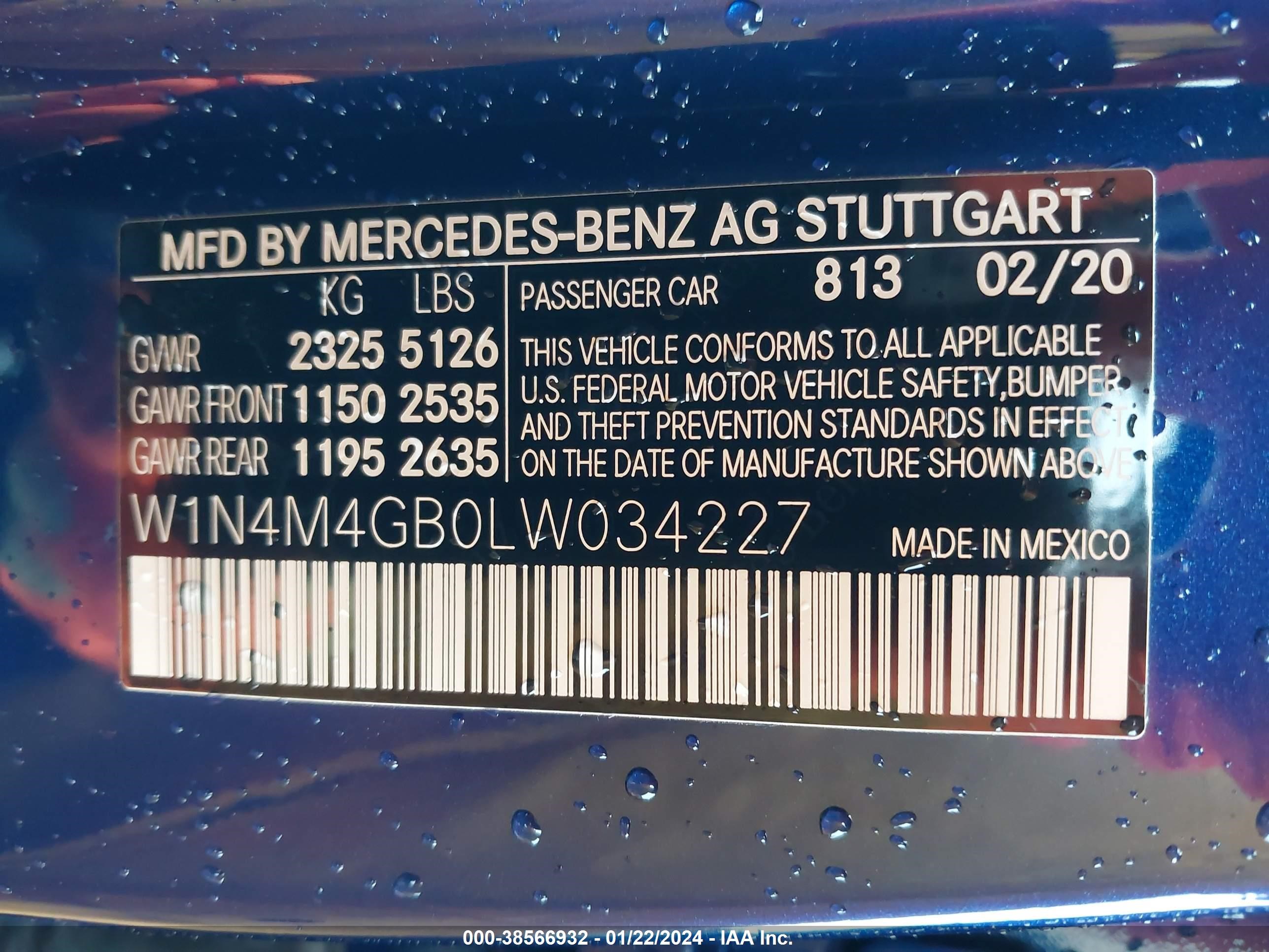 2020 Mercedes-Benz Glb 250 vin: W1N4M4GB0LW034227