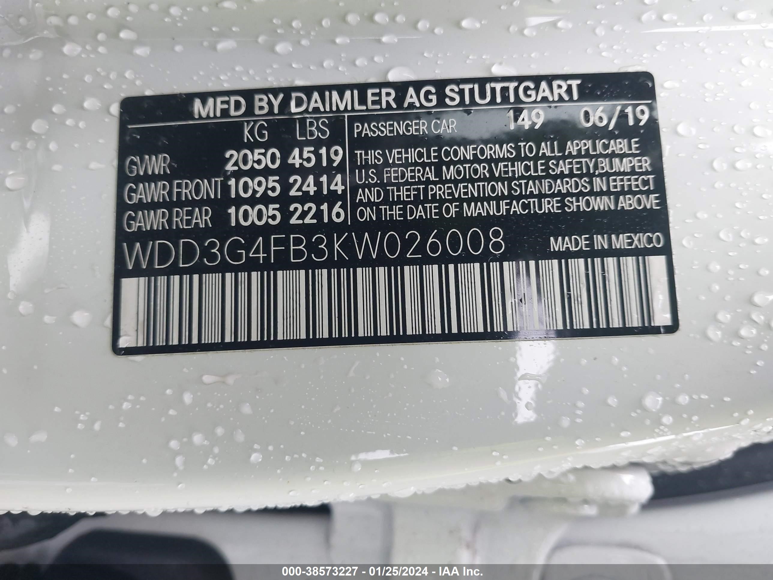 2019 Mercedes-Benz A 220 4Matic vin: WDD3G4FB3KW026008