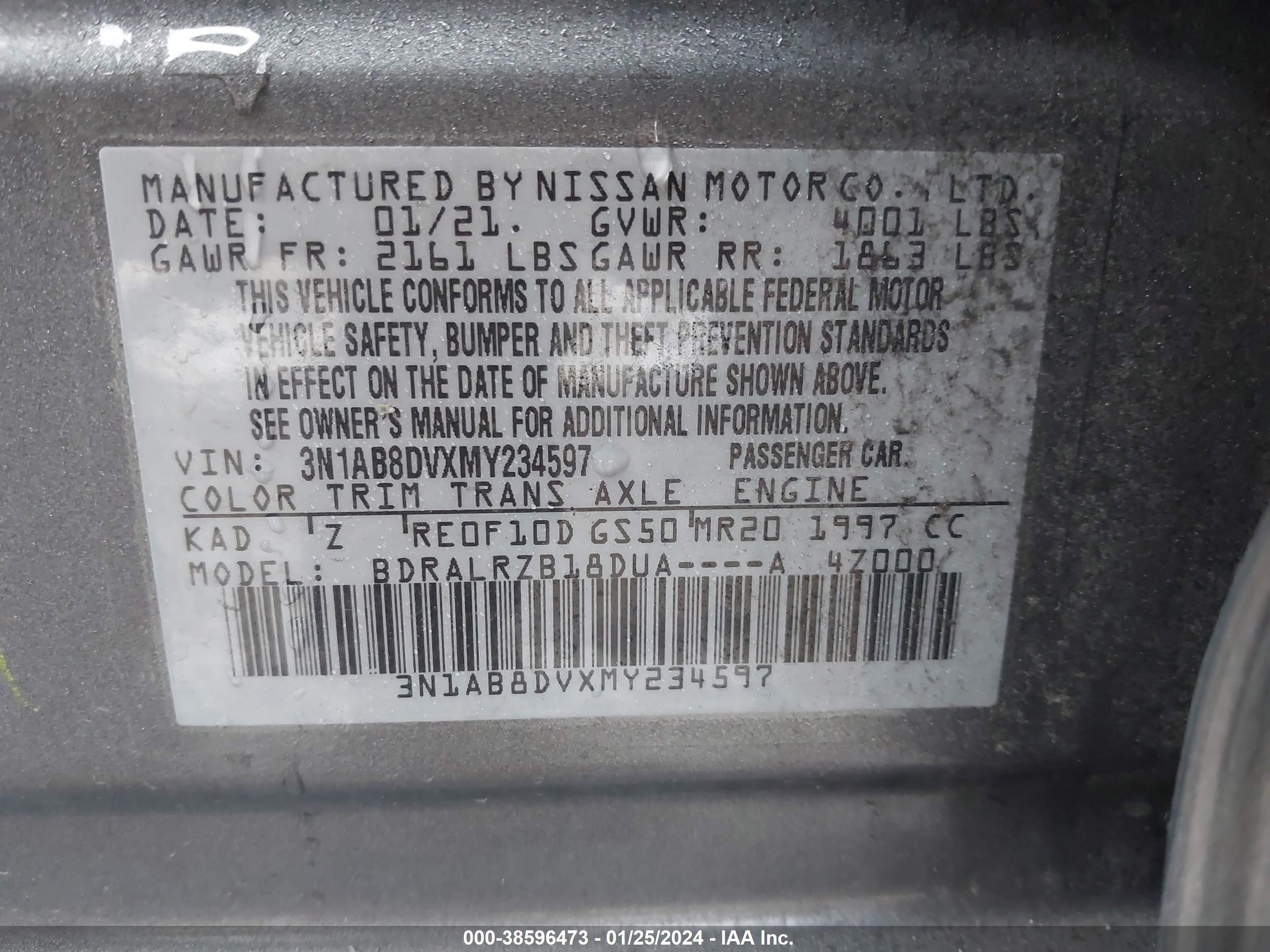 2021 Nissan Sentra Sr Xtronic Cvt vin: 3N1AB8DVXMY234597