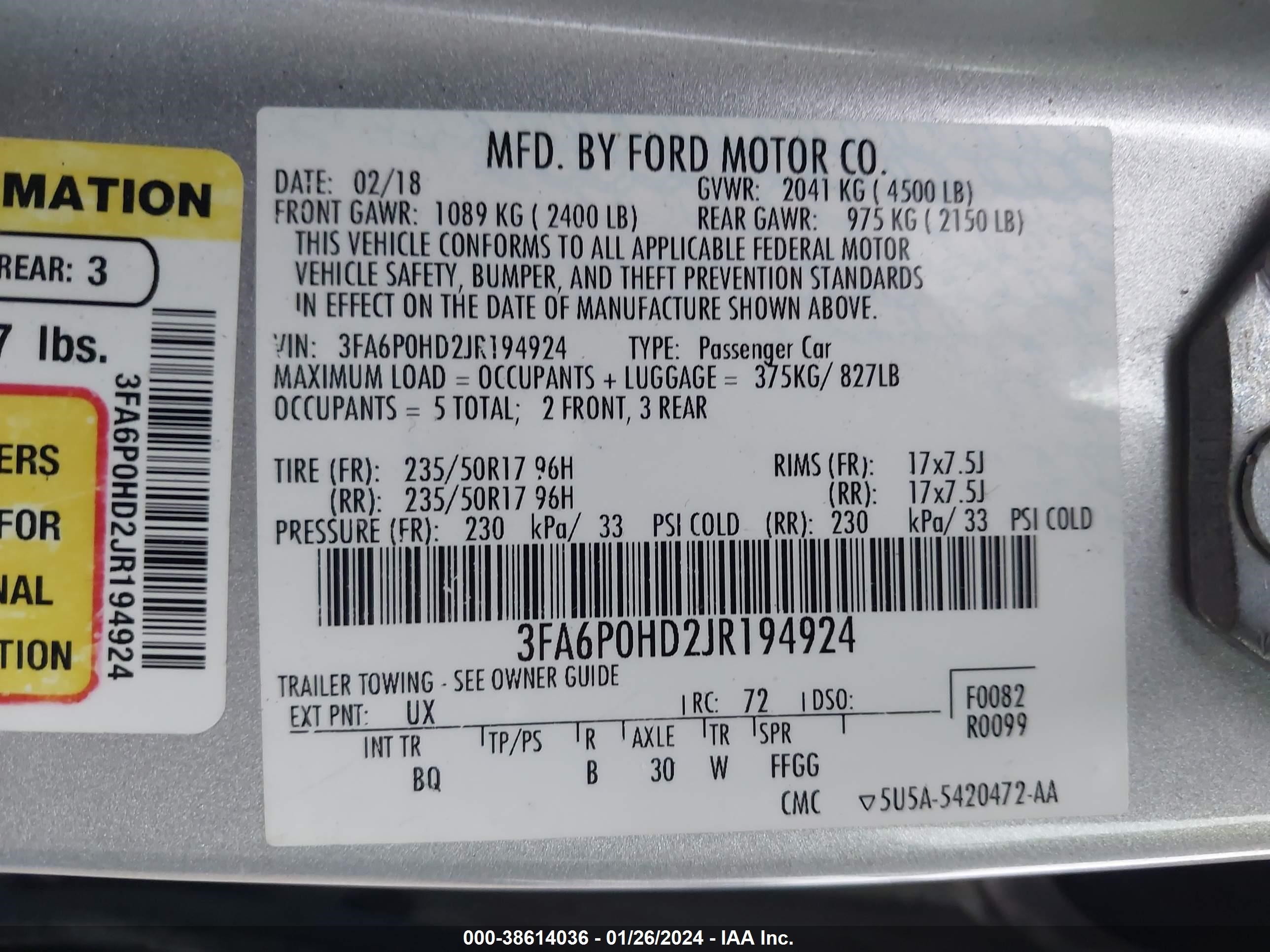 2018 Ford Fusion Se vin: 3FA6P0HD2JR194924