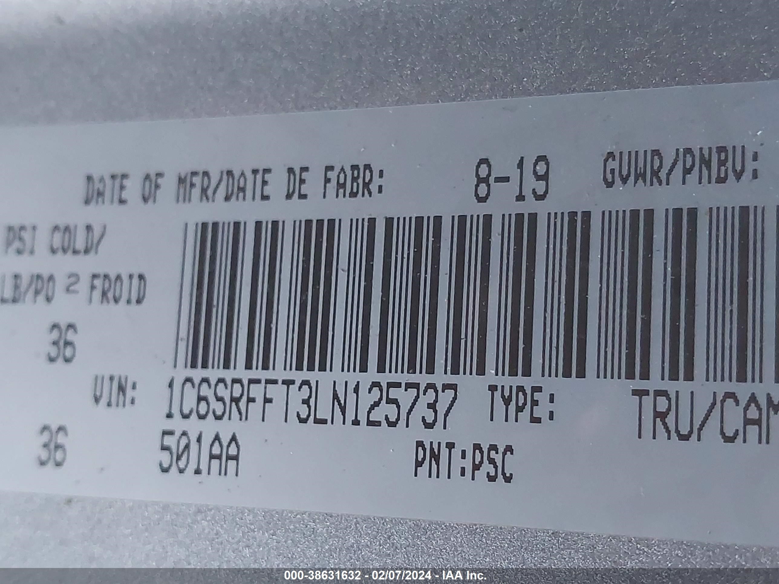 2020 Ram 1500 Big Horn vin: 1C6SRFFT3LN125737