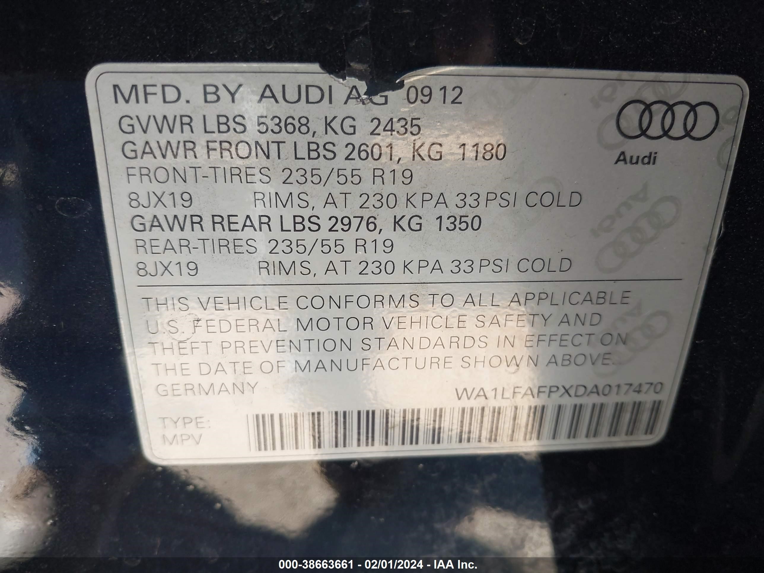 2013 Audi Q5 2.0T Premium vin: WA1LFAFPXDA017470