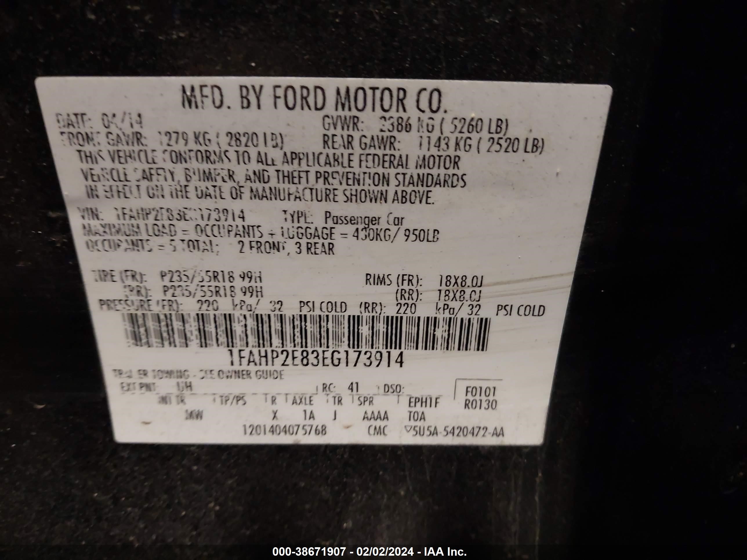 2014 Ford Taurus Sel vin: 1FAHP2E83EG173914