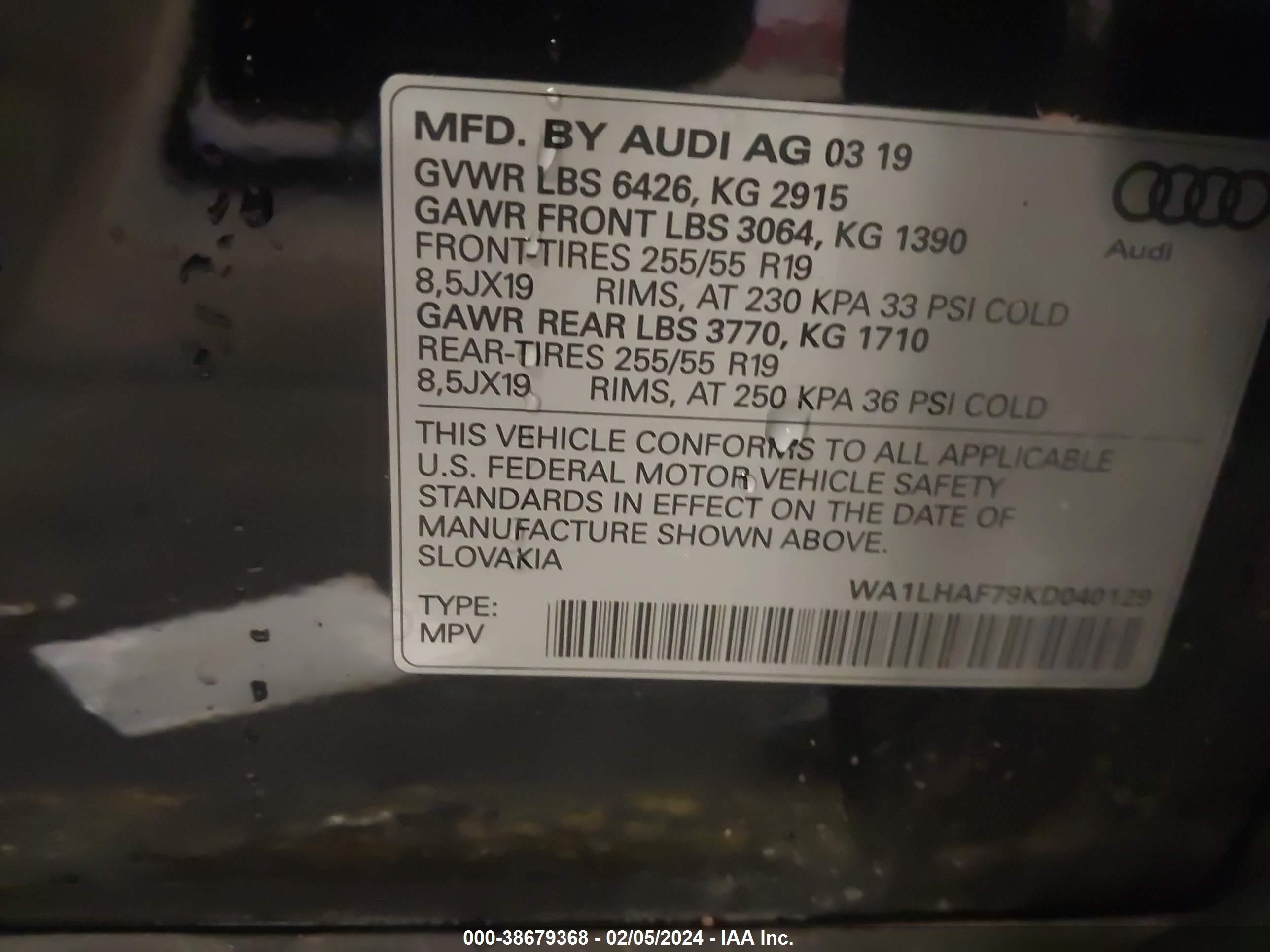 2019 Audi Q7 45 Premium/45 Se Premium vin: WA1LHAF79KD040129