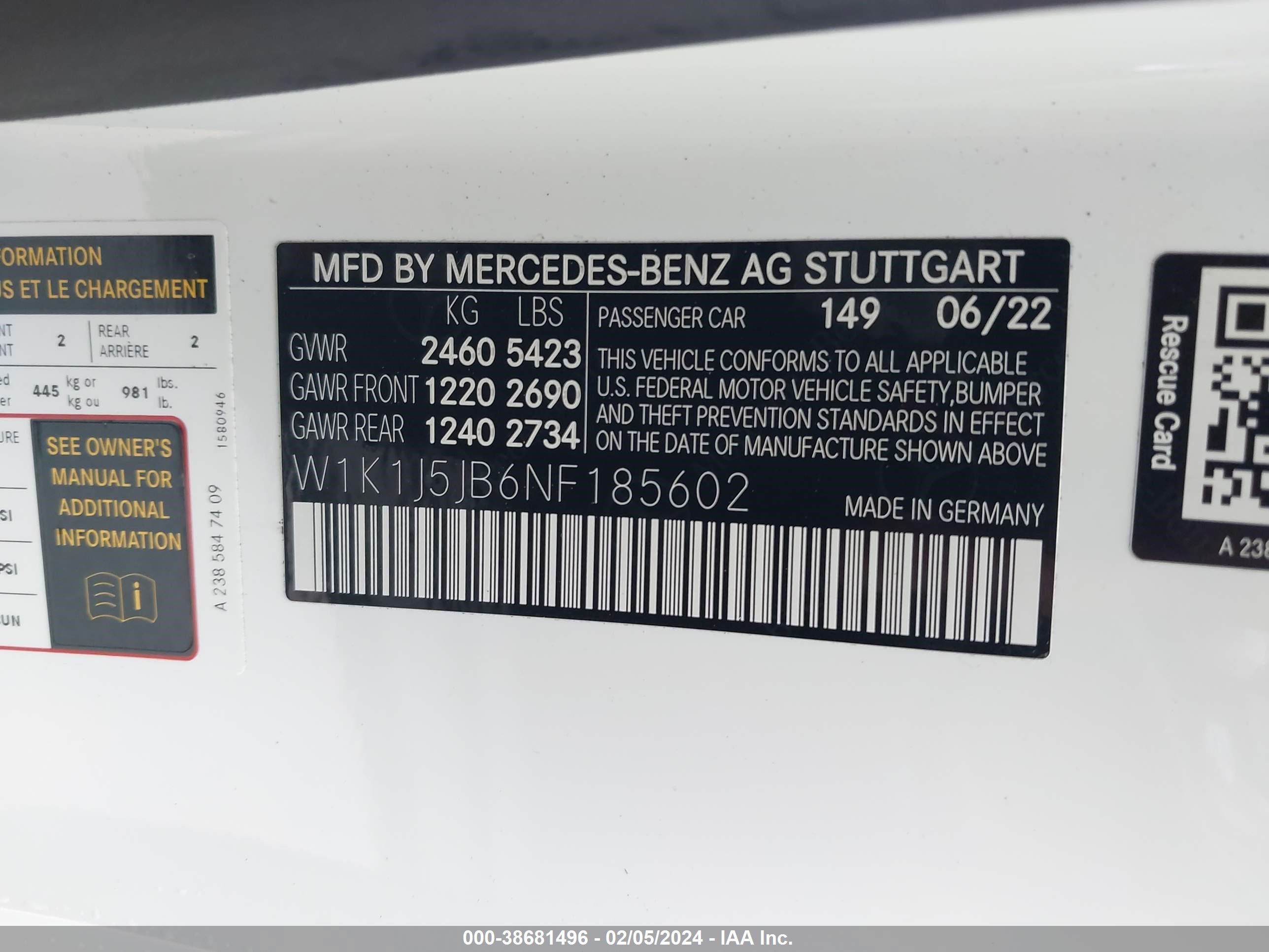 2022 Mercedes-Benz E 450 vin: W1K1J5JB6NF185602