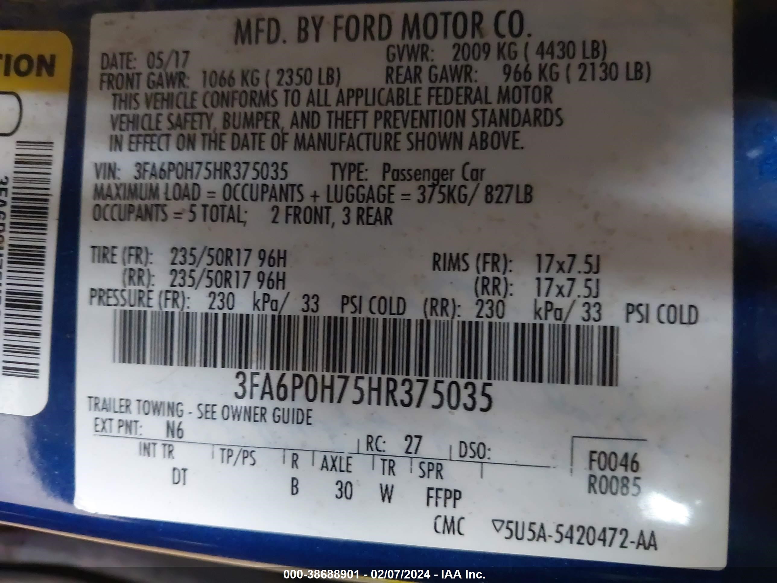 2017 Ford Fusion Se vin: 3FA6P0H75HR375035