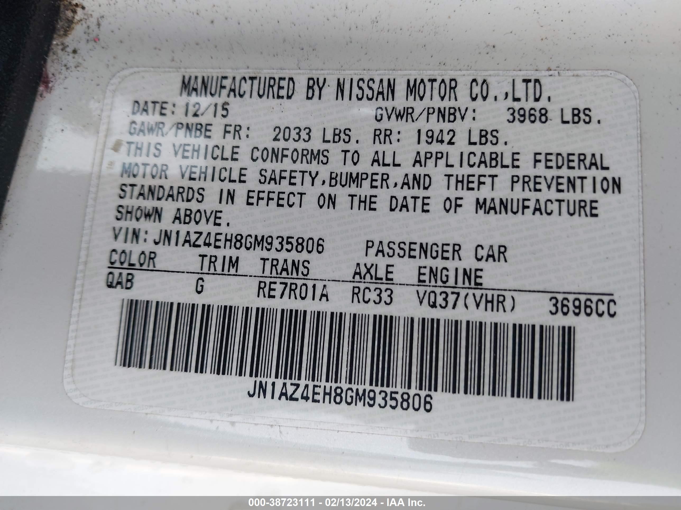 JN1AZ4EH8GM935806 2016 Nissan 370Z Sport Tech