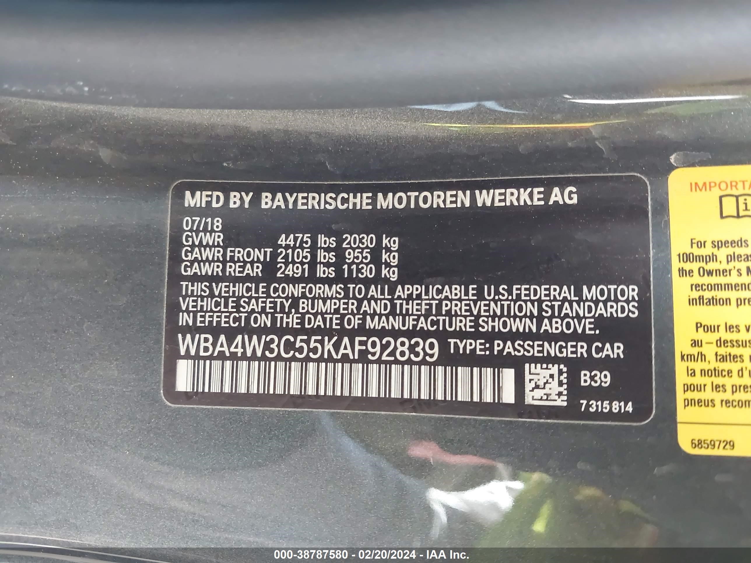 2019 BMW 430I vin: WBA4W3C55KAF92839