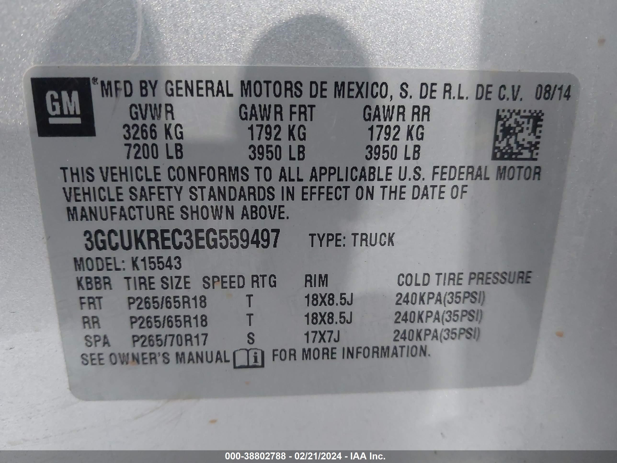 2014 Chevrolet Silverado 1500 1Lt vin: 3GCUKREC3EG559497