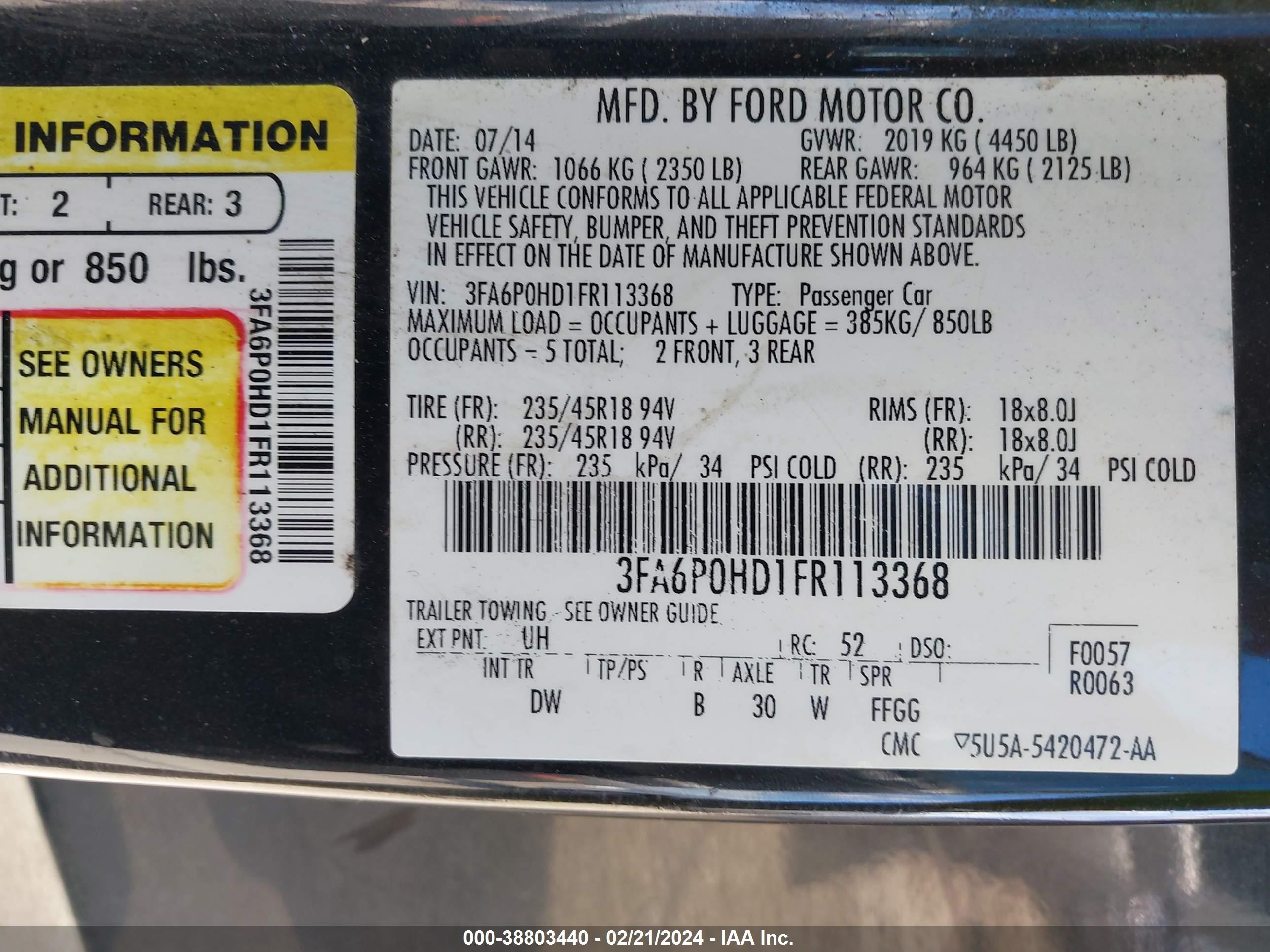 2015 Ford Fusion Se vin: 3FA6P0HD1FR113368