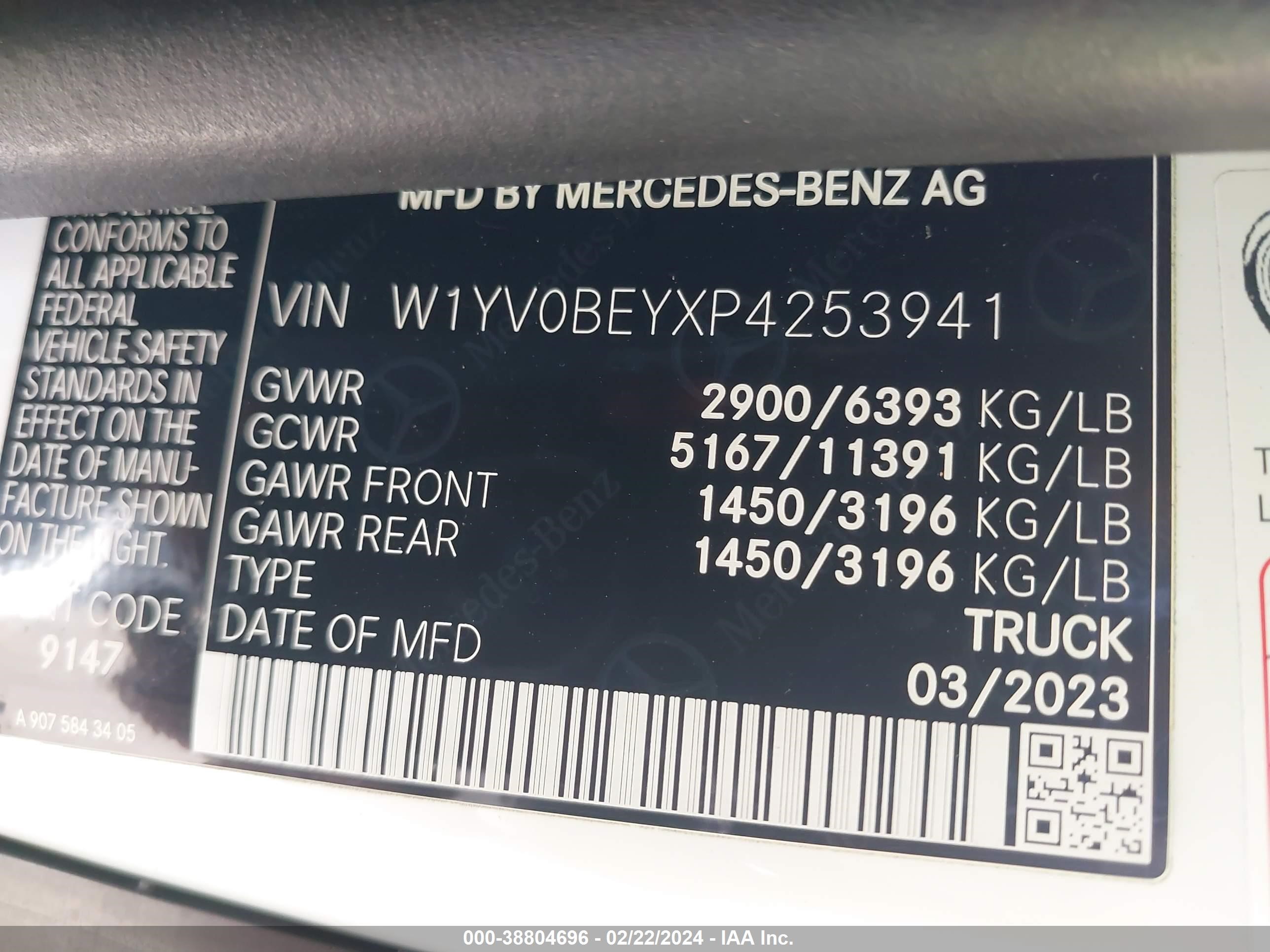 2023 Mercedes-Benz Metris vin: W1YV0BEYXP4253941