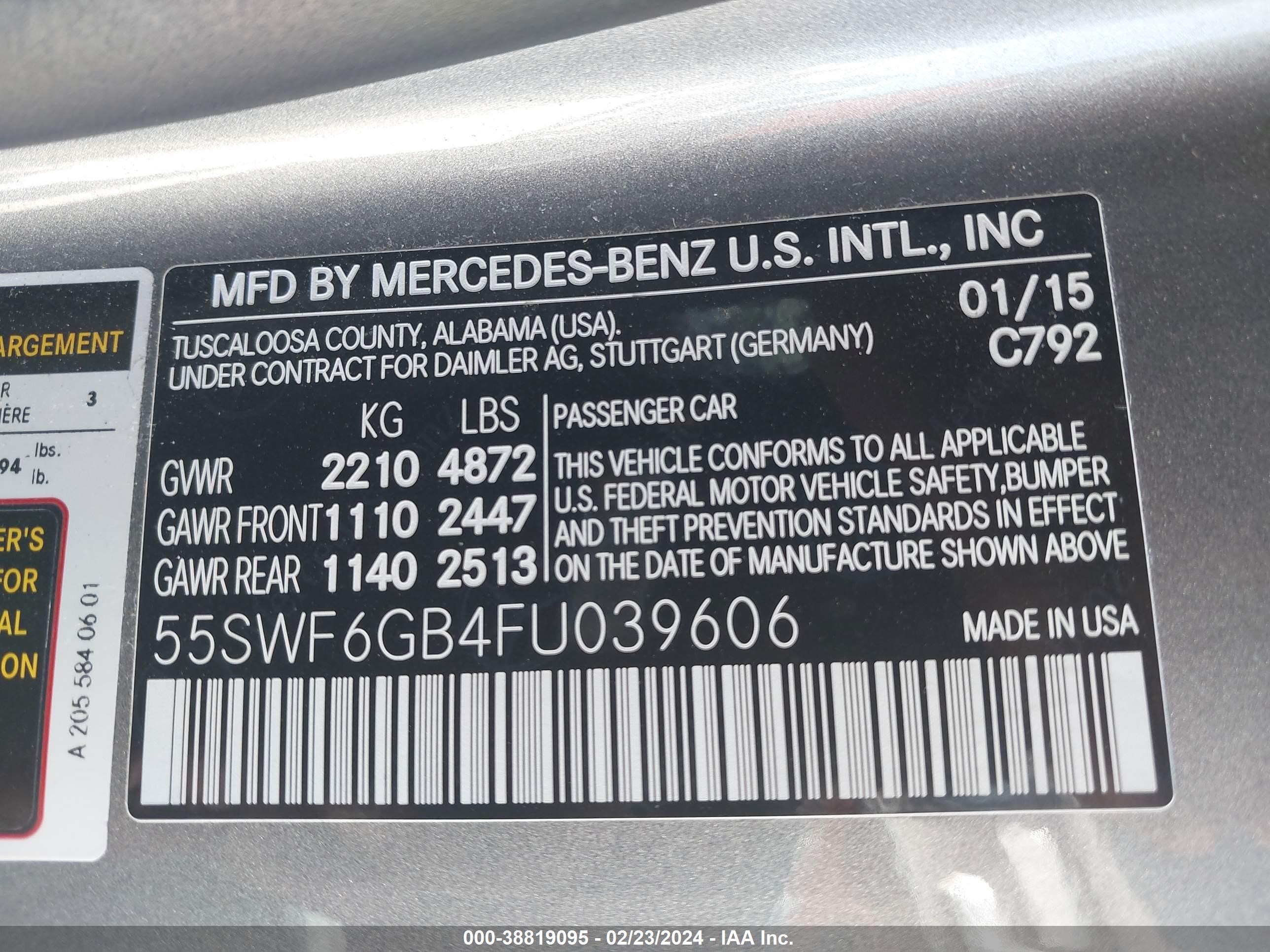 2015 Mercedes-Benz C 400 4Matic vin: 55SWF6GB4FU039606