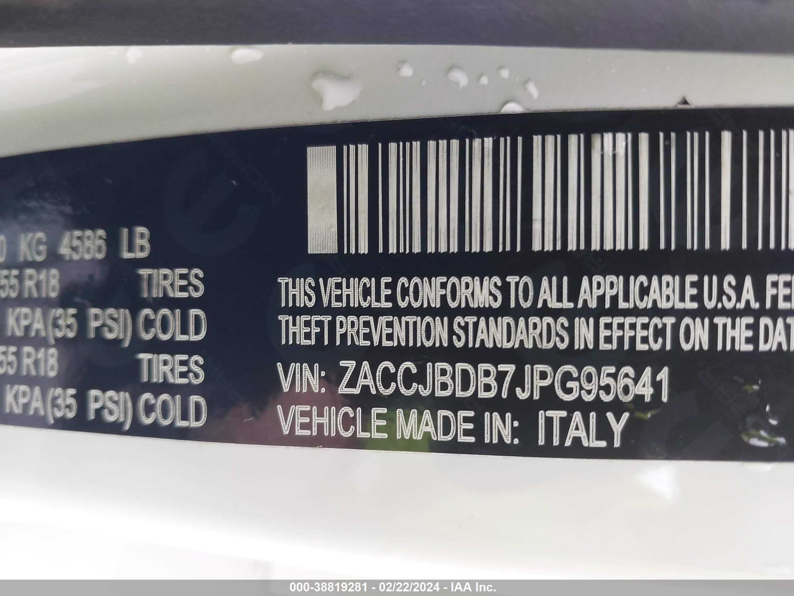2018 Jeep Renegade Limited 4X4 vin: ZACCJBDB7JPG95641